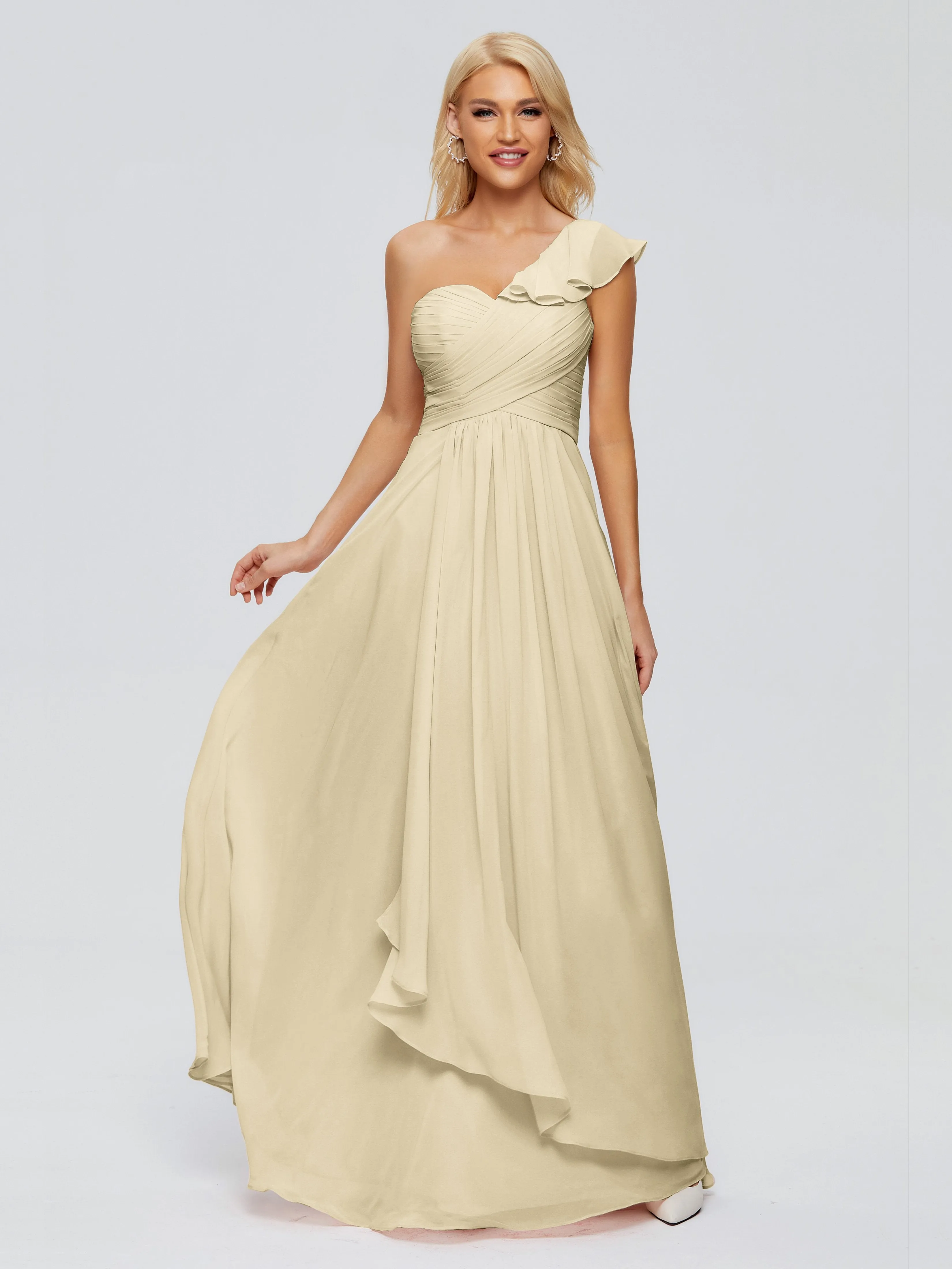 Kylie Pretty One-Shoulder Ruffles Chiffon Bridesmaid Dresses