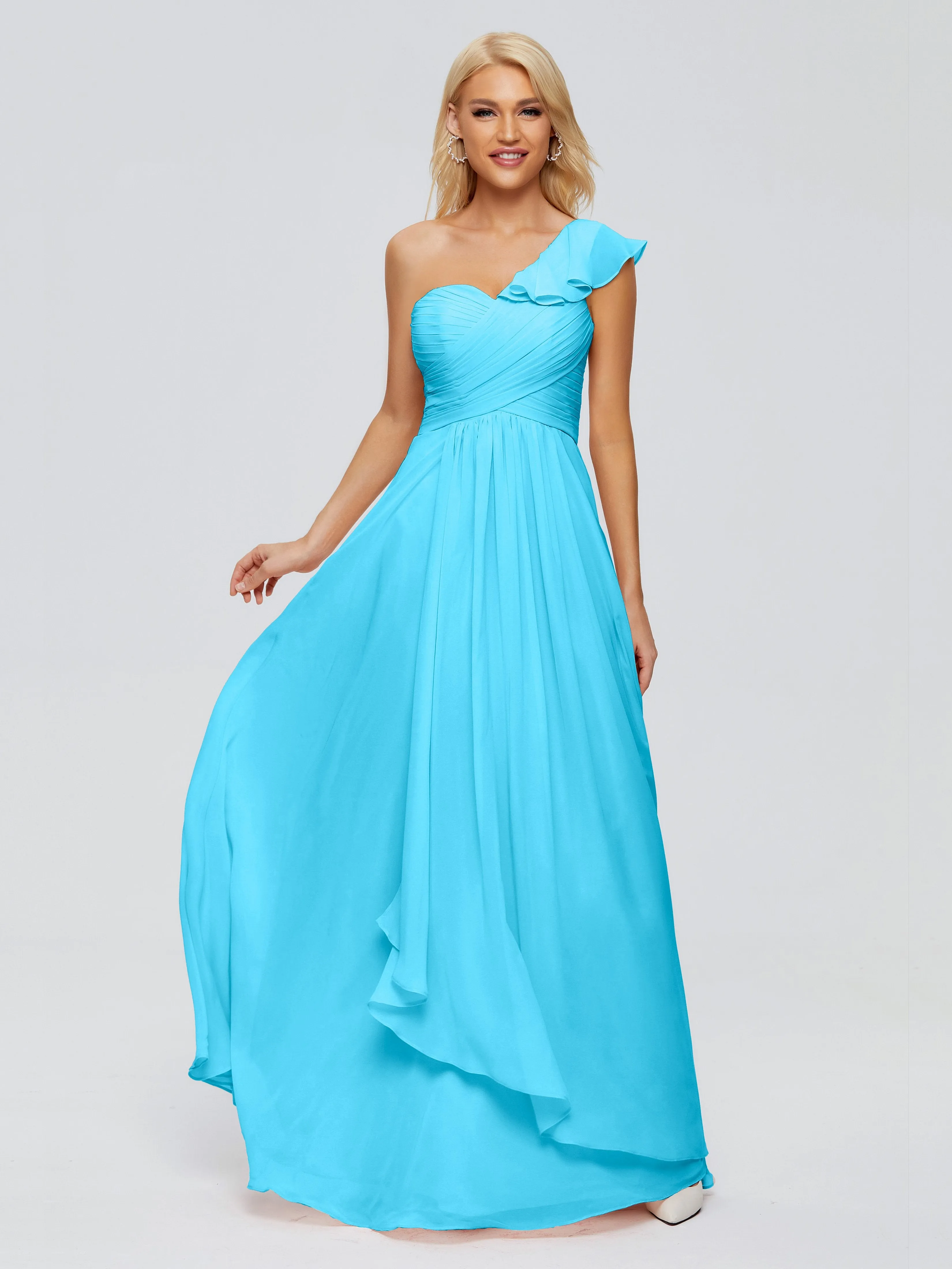 Kylie Pretty One-Shoulder Ruffles Chiffon Bridesmaid Dresses