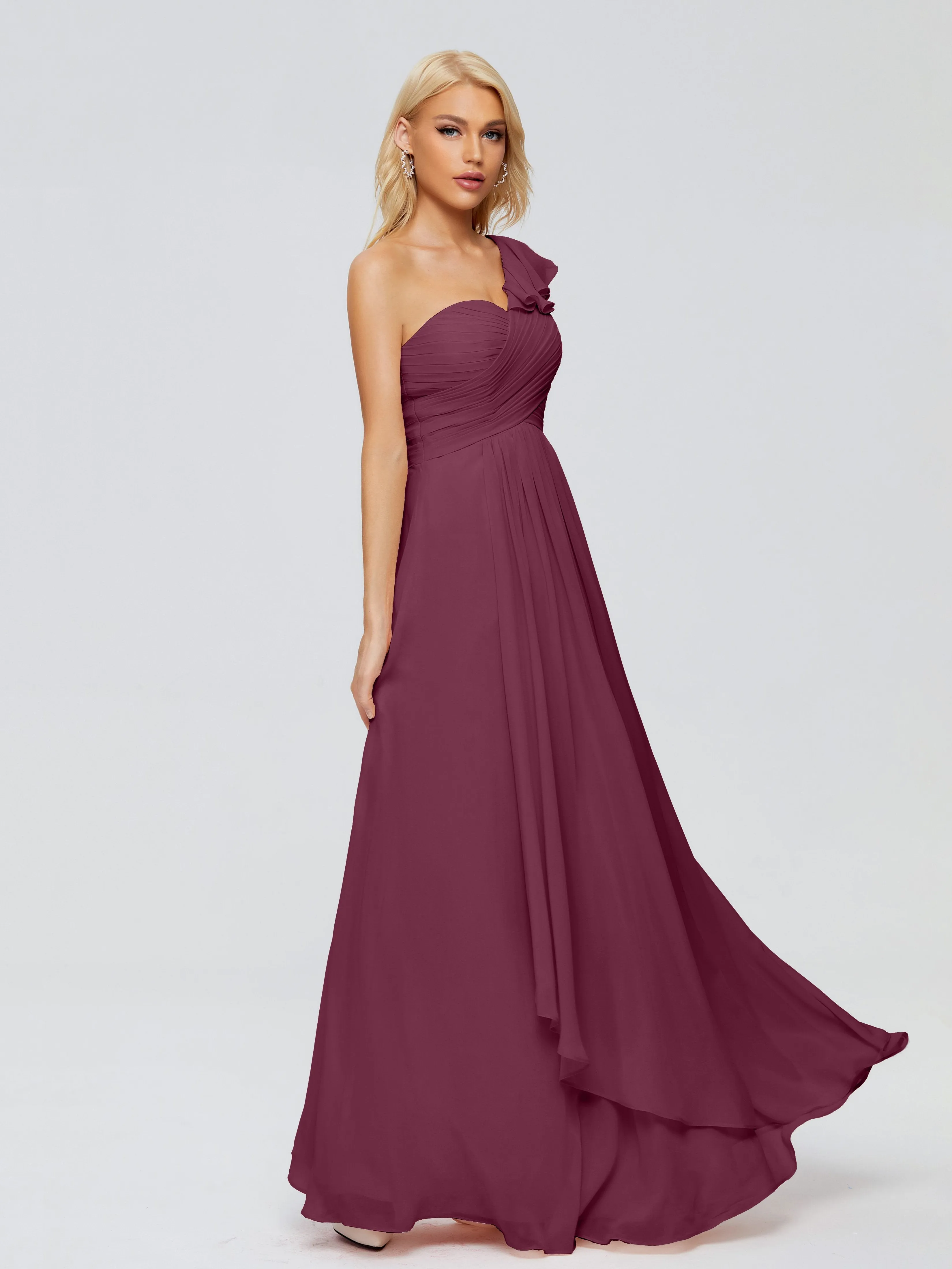 Kylie Pretty One-Shoulder Ruffles Chiffon Bridesmaid Dresses