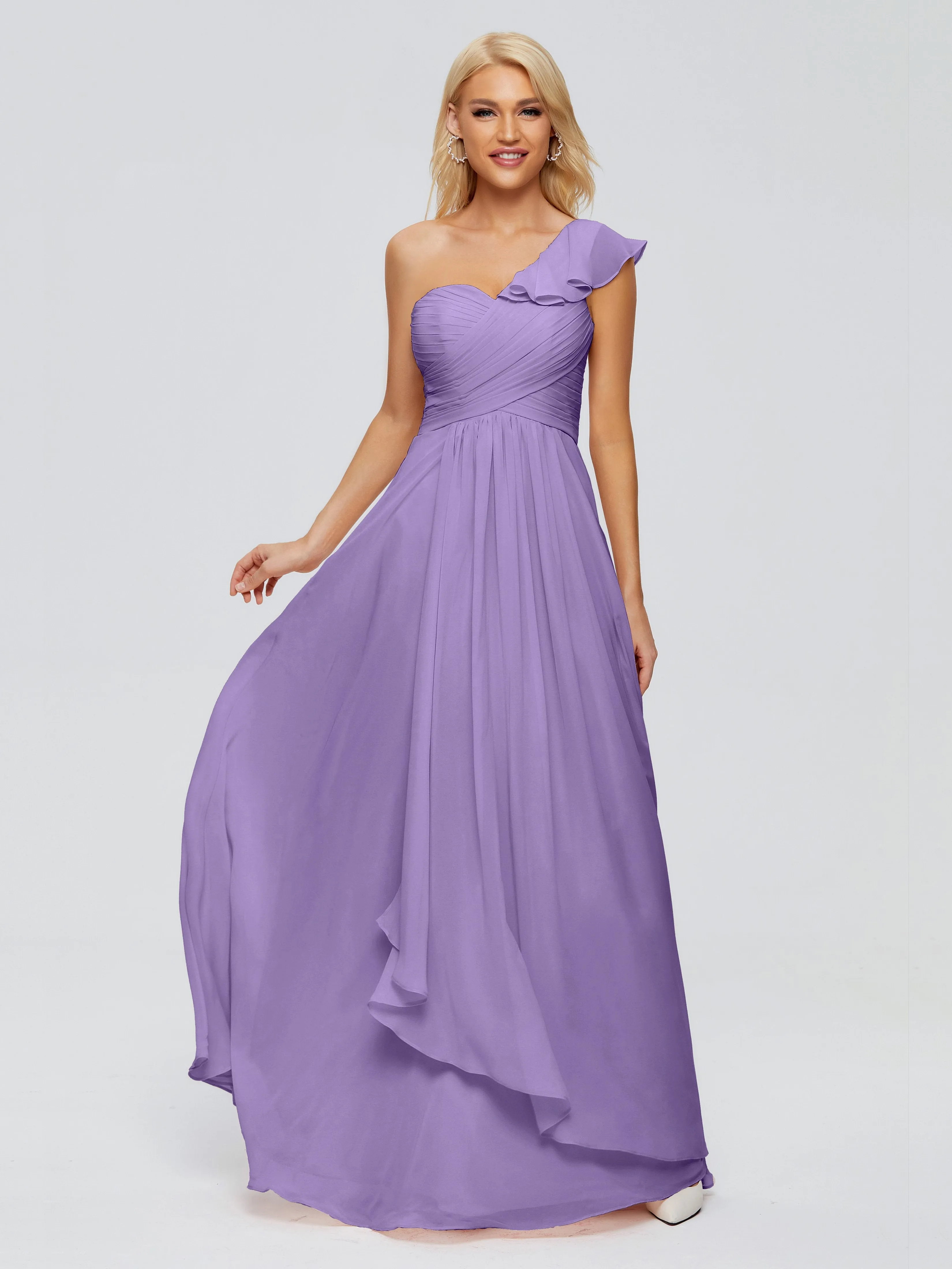 Kylie Pretty One-Shoulder Ruffles Chiffon Bridesmaid Dresses