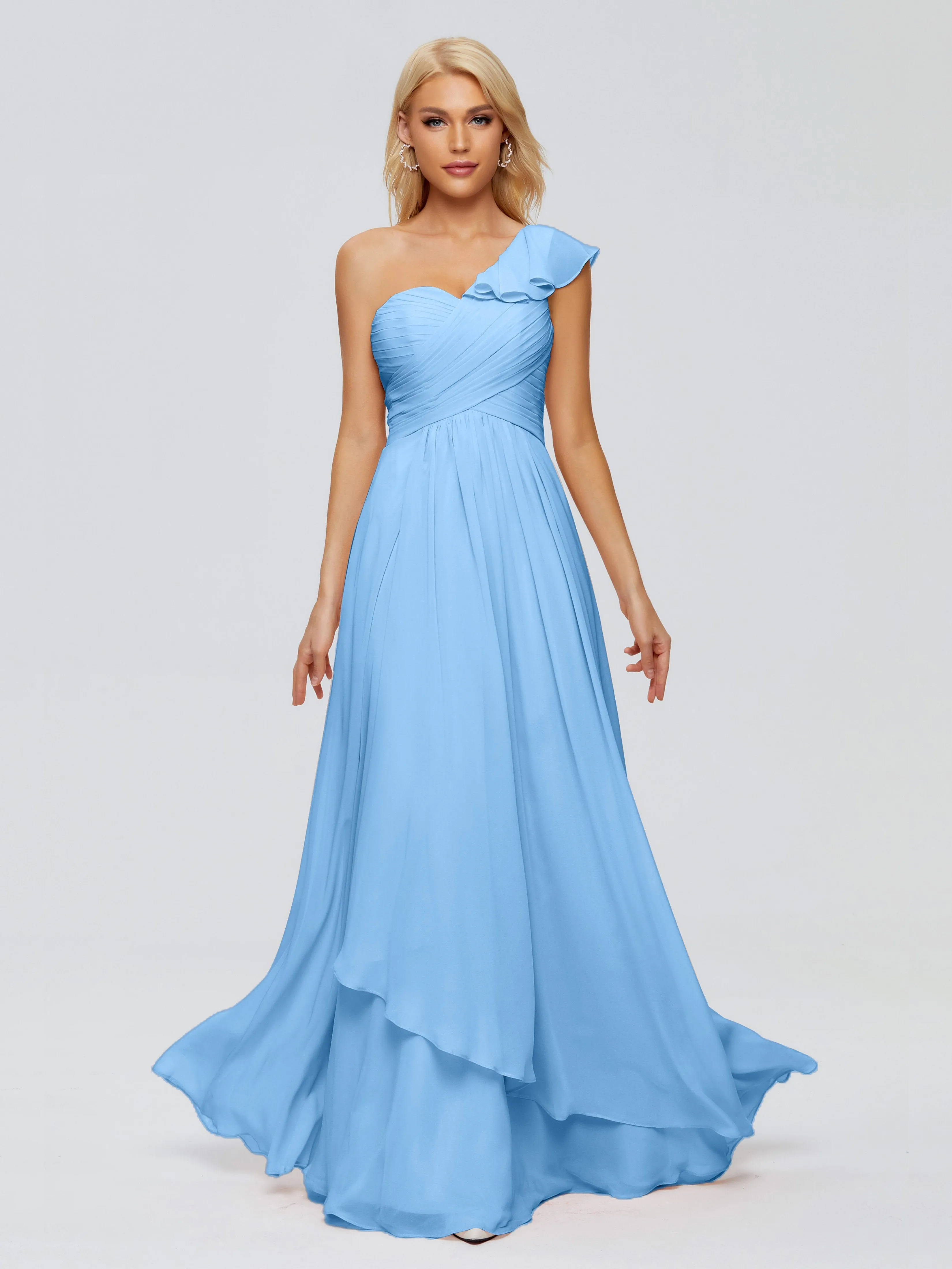 Kylie Pretty One-Shoulder Ruffles Chiffon Bridesmaid Dresses