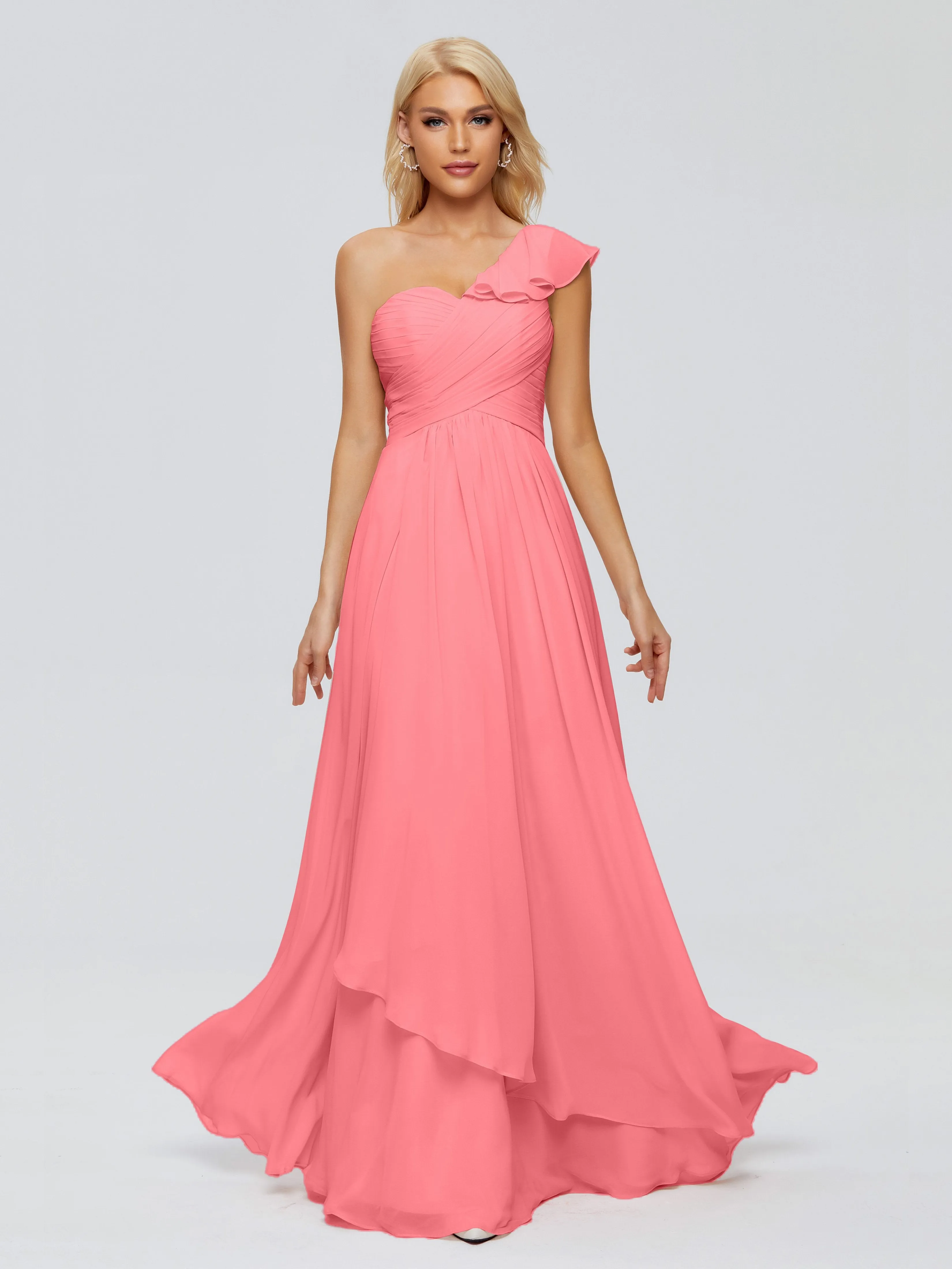 Kylie Pretty One-Shoulder Ruffles Chiffon Bridesmaid Dresses