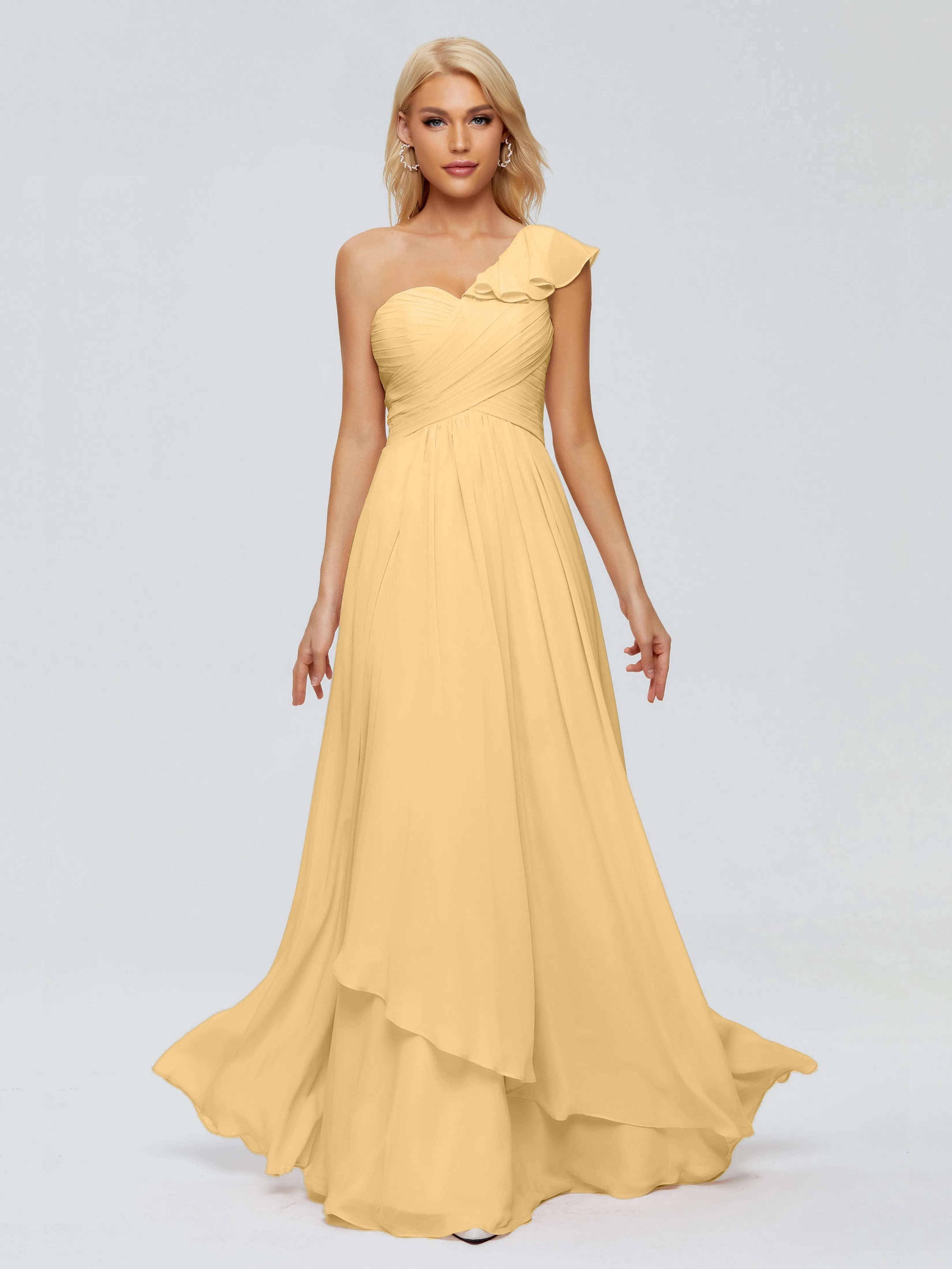 Kylie Pretty One-Shoulder Ruffles Chiffon Bridesmaid Dresses