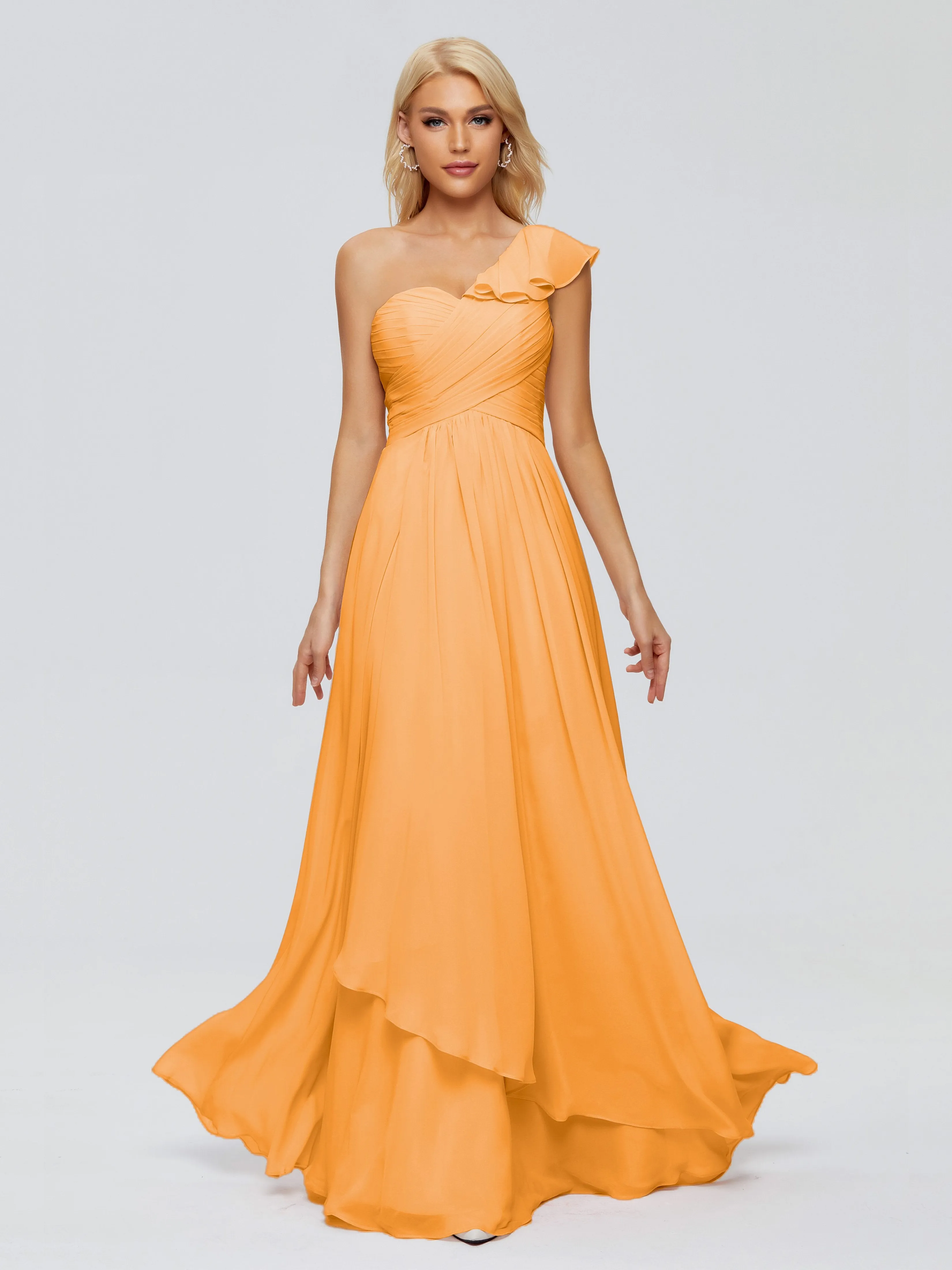 Kylie Pretty One-Shoulder Ruffles Chiffon Bridesmaid Dresses