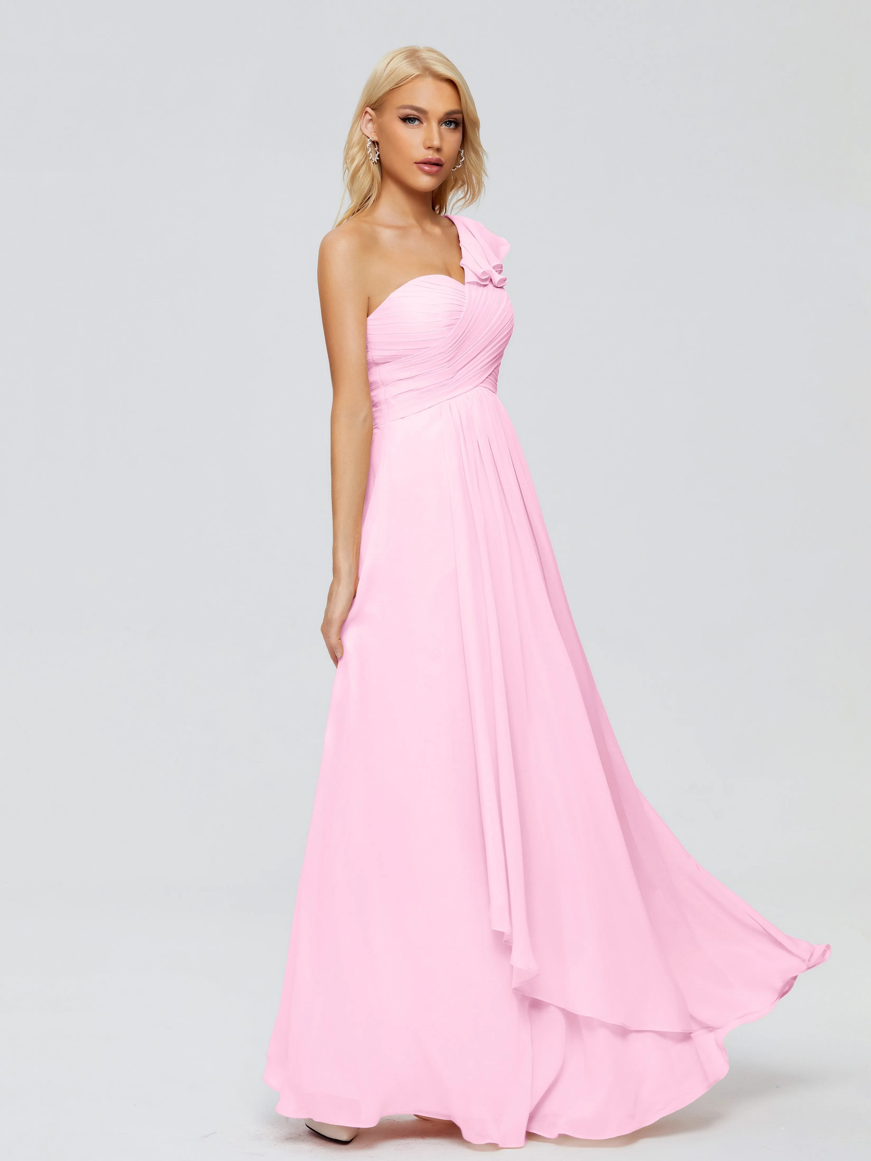 Kylie Pretty One-Shoulder Ruffles Chiffon Bridesmaid Dresses