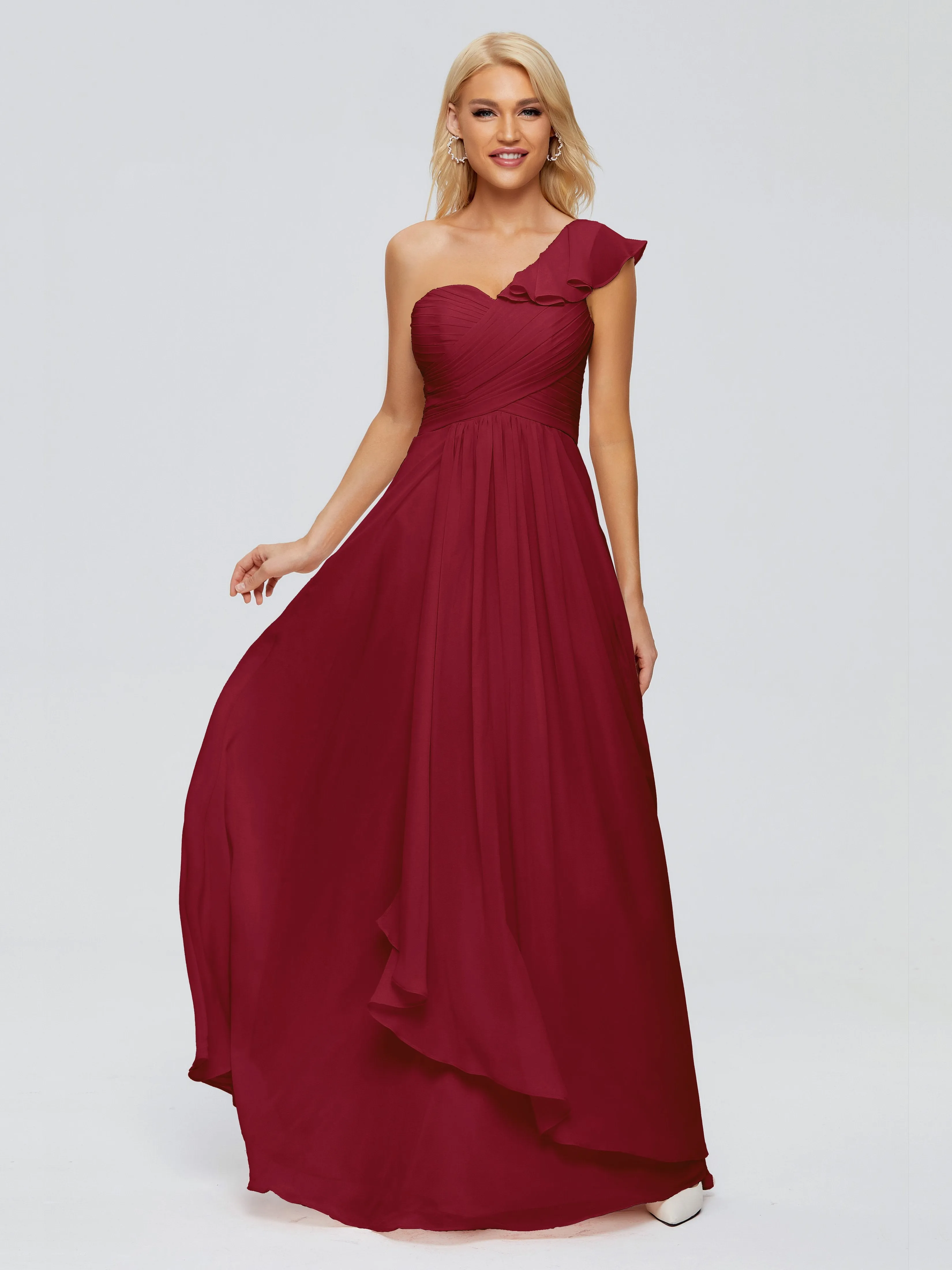 Kylie Pretty One-Shoulder Ruffles Chiffon Bridesmaid Dresses