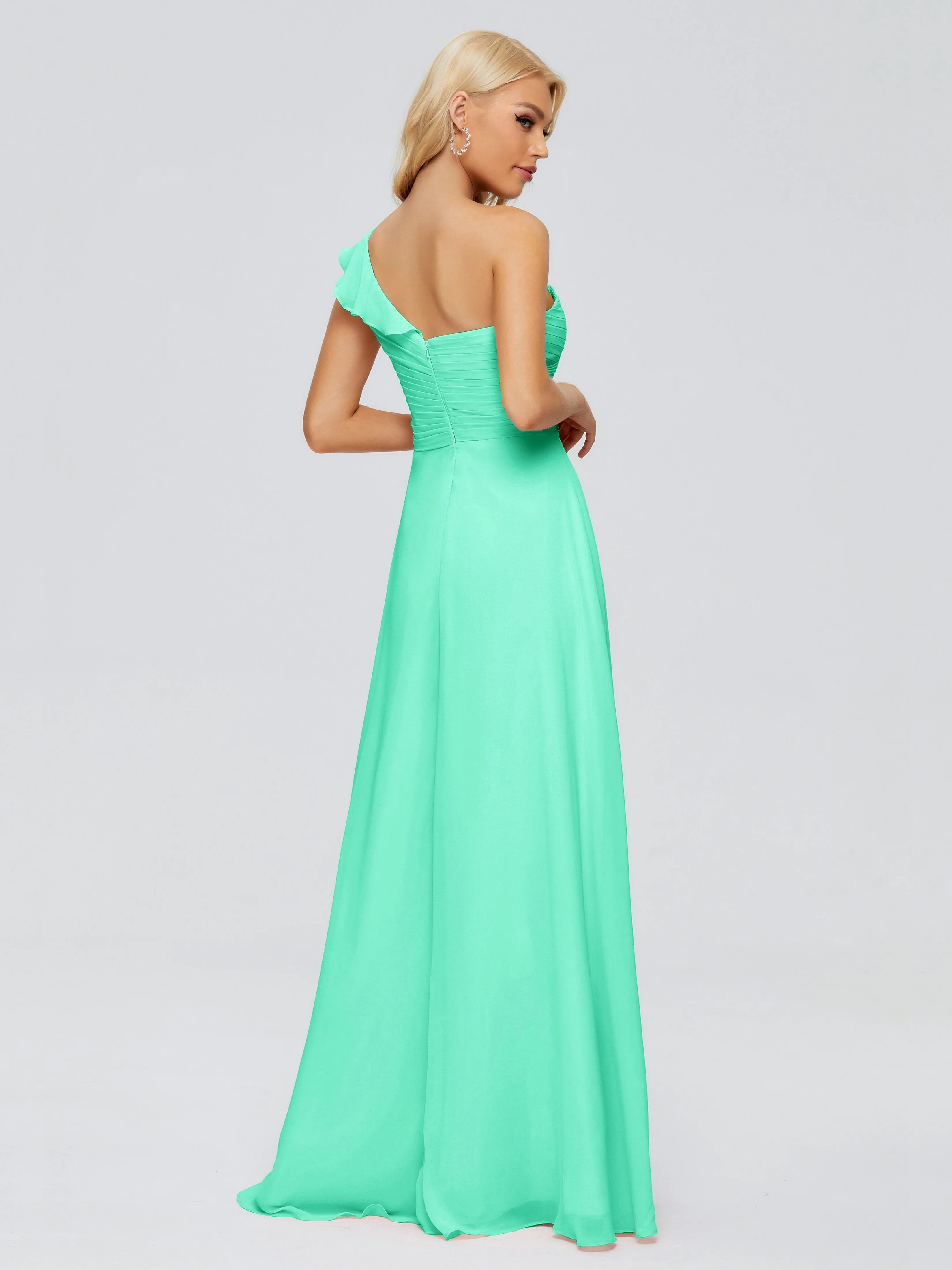 Kylie Pretty One-Shoulder Ruffles Chiffon Bridesmaid Dresses