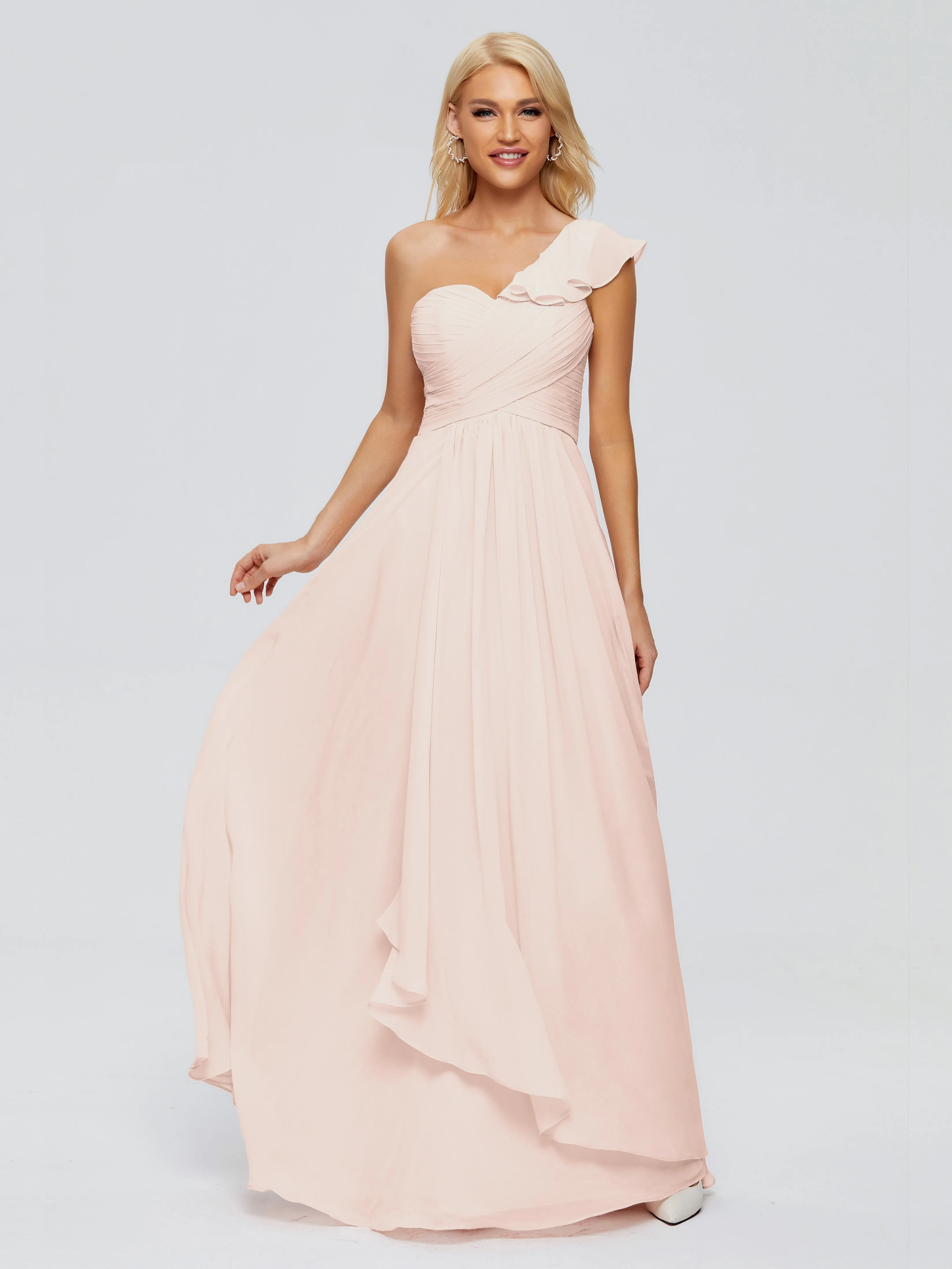 Kylie Pretty One-Shoulder Ruffles Chiffon Bridesmaid Dresses