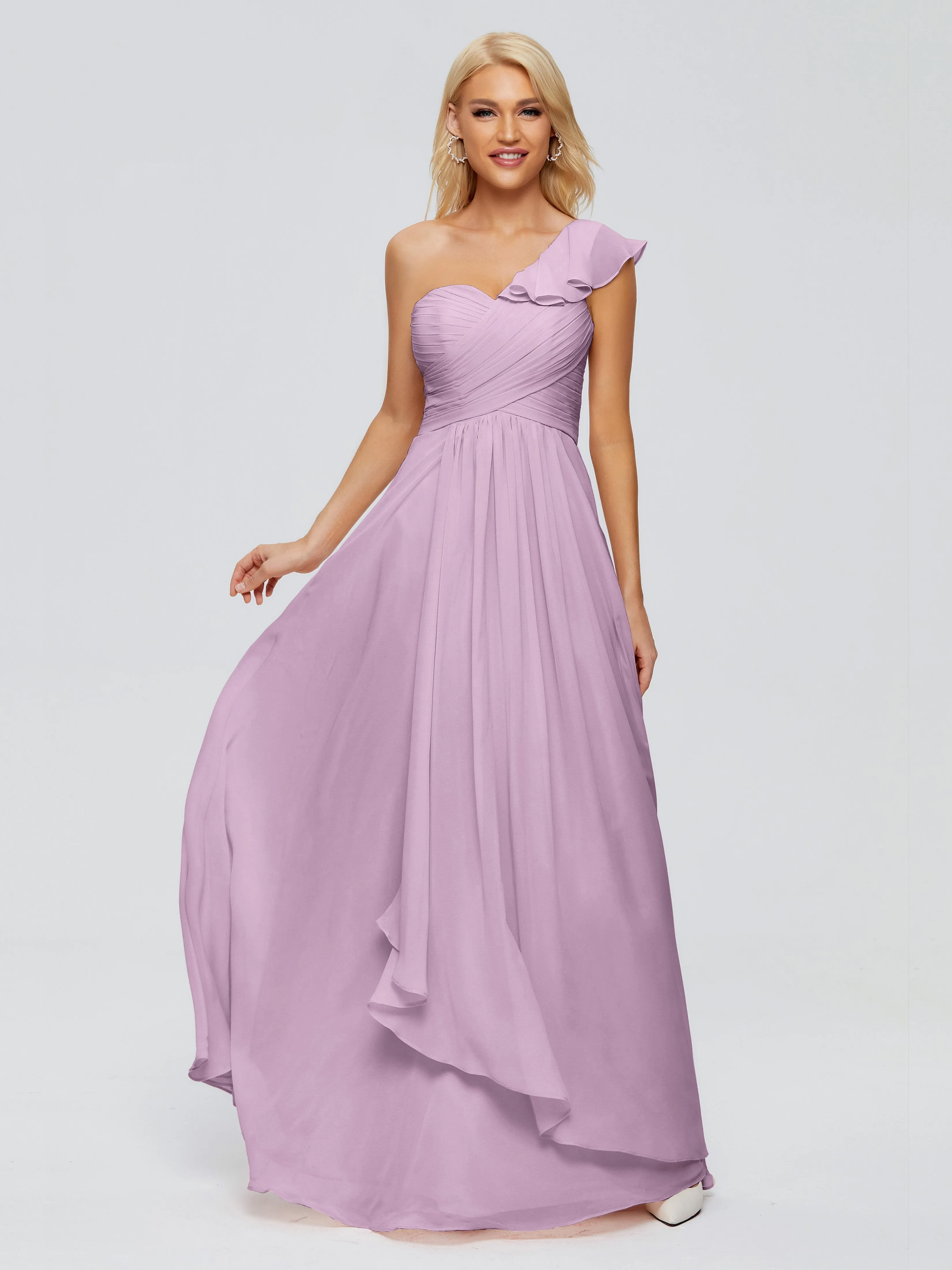 Kylie Pretty One-Shoulder Ruffles Chiffon Bridesmaid Dresses