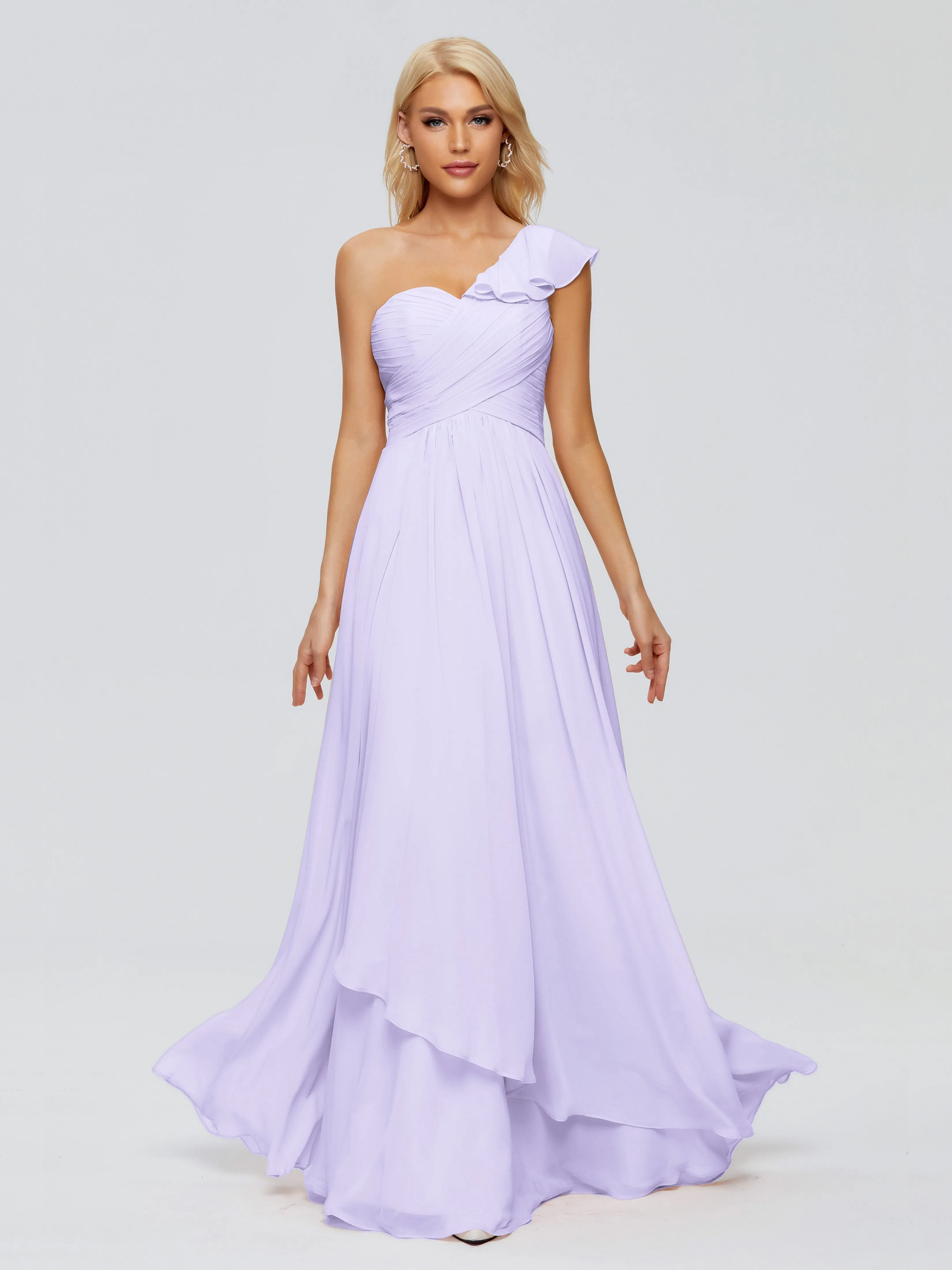 Kylie Pretty One-Shoulder Ruffles Chiffon Bridesmaid Dresses