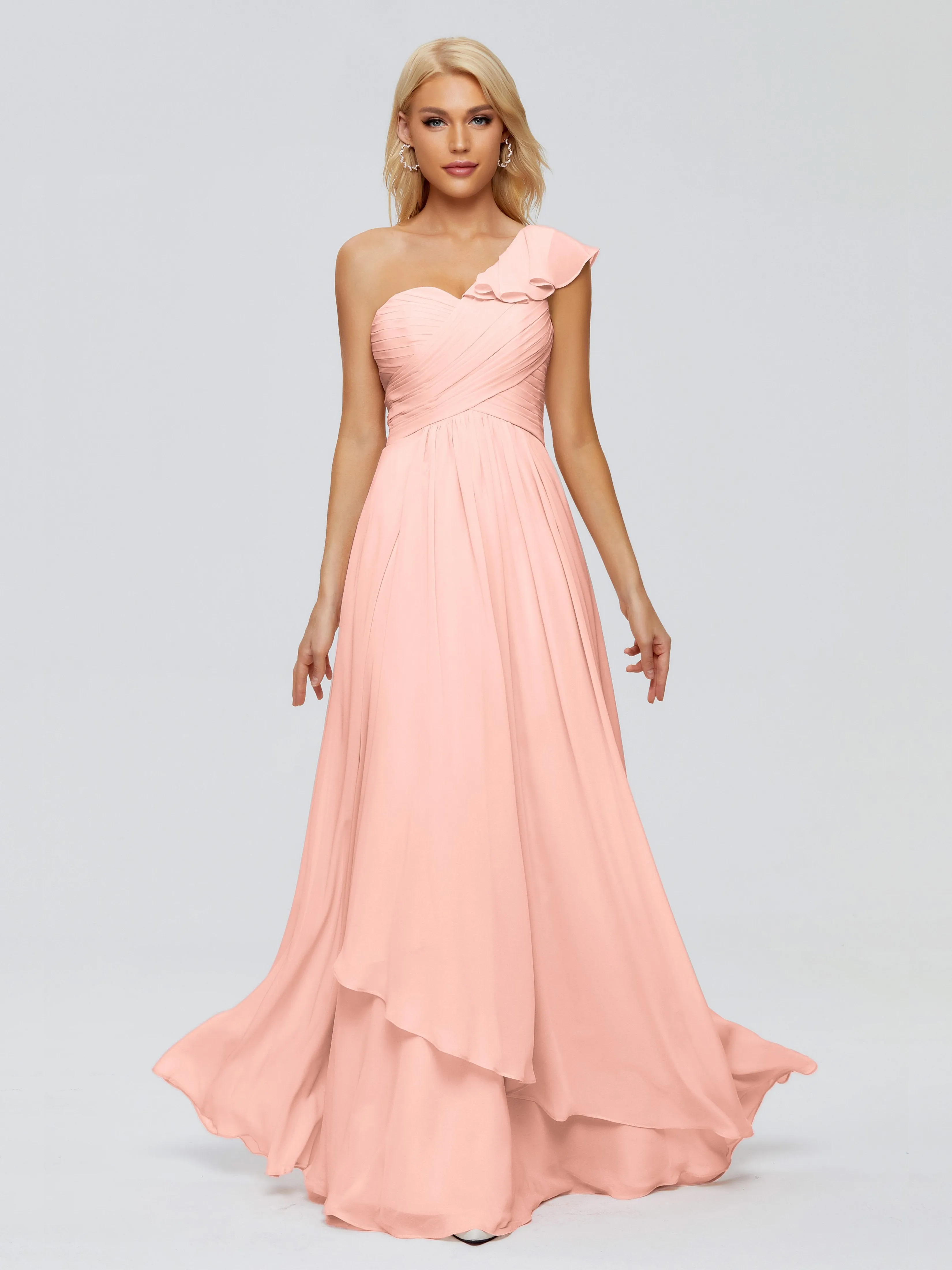 Kylie Pretty One-Shoulder Ruffles Chiffon Bridesmaid Dresses