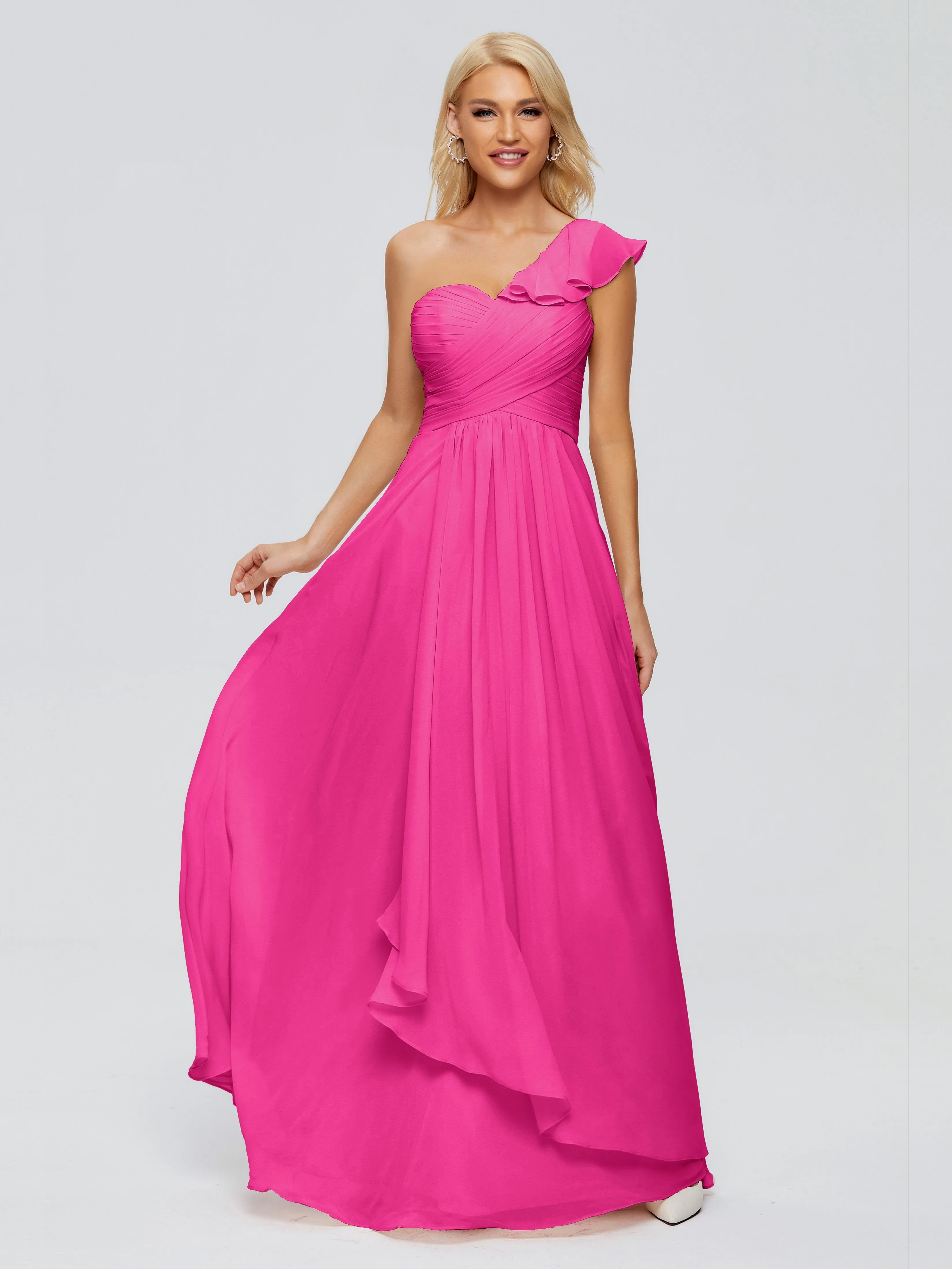 Kylie Pretty One-Shoulder Ruffles Chiffon Bridesmaid Dresses