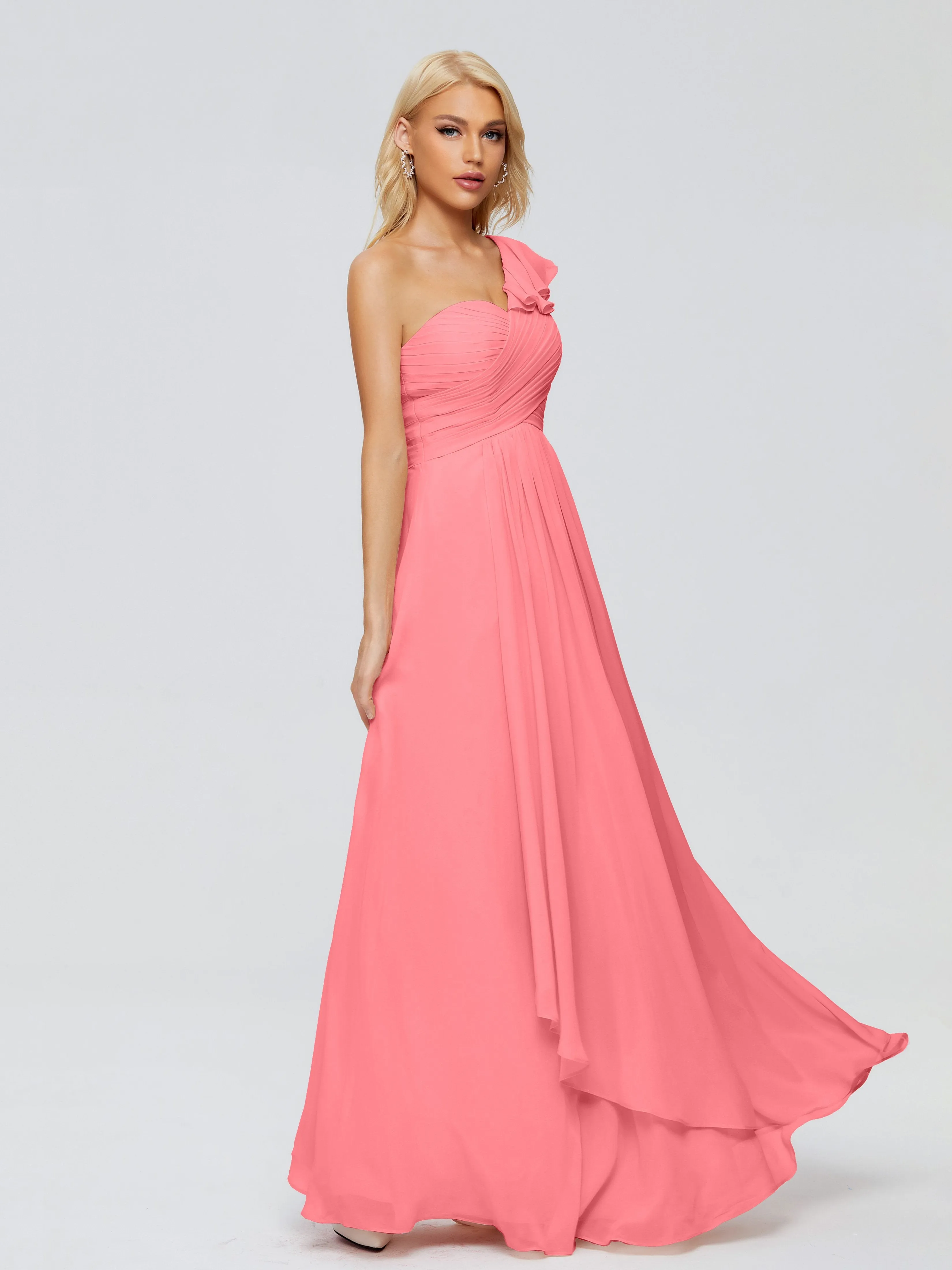 Kylie Pretty One-Shoulder Ruffles Chiffon Bridesmaid Dresses