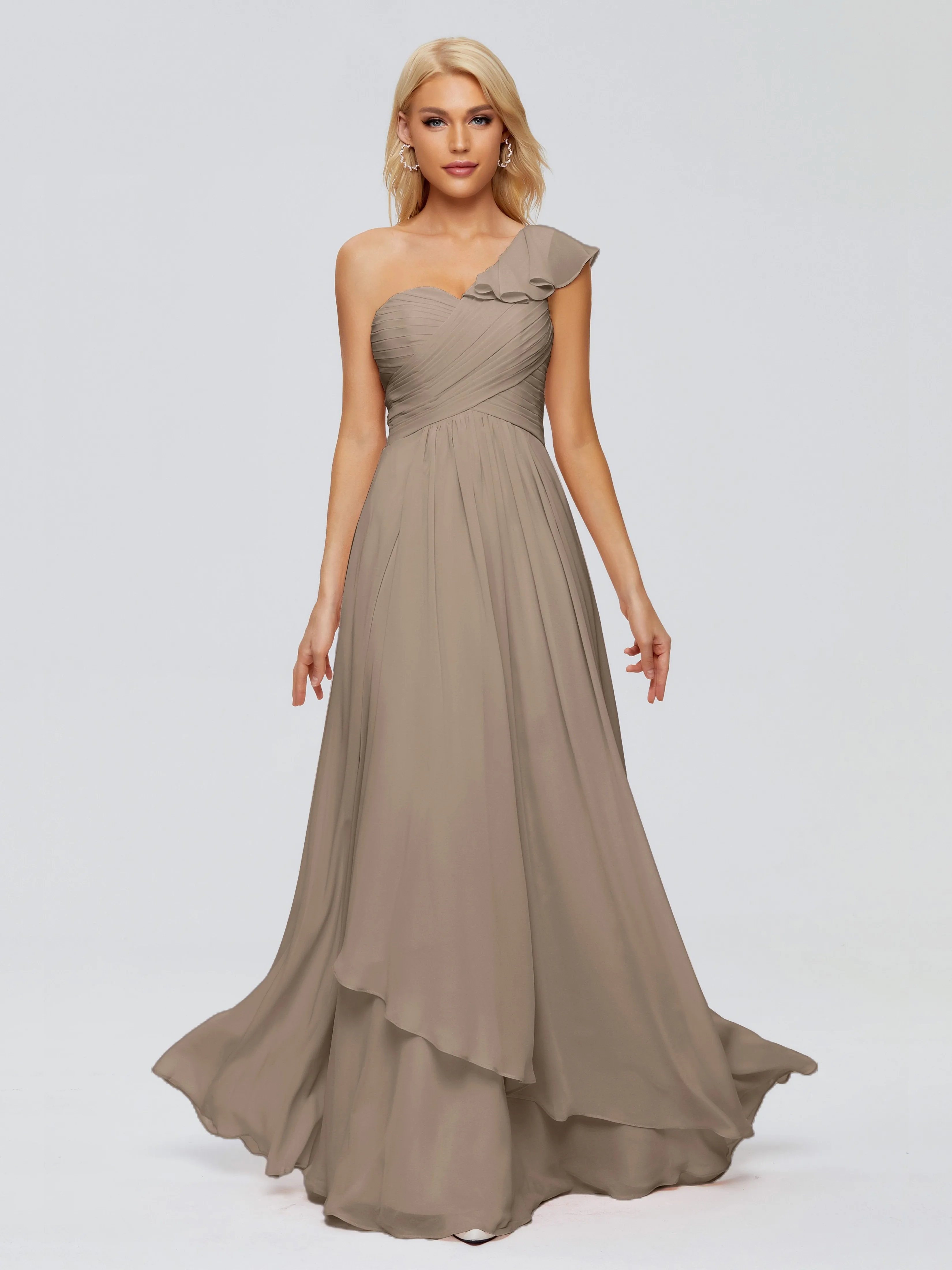 Kylie Pretty One-Shoulder Ruffles Chiffon Bridesmaid Dresses