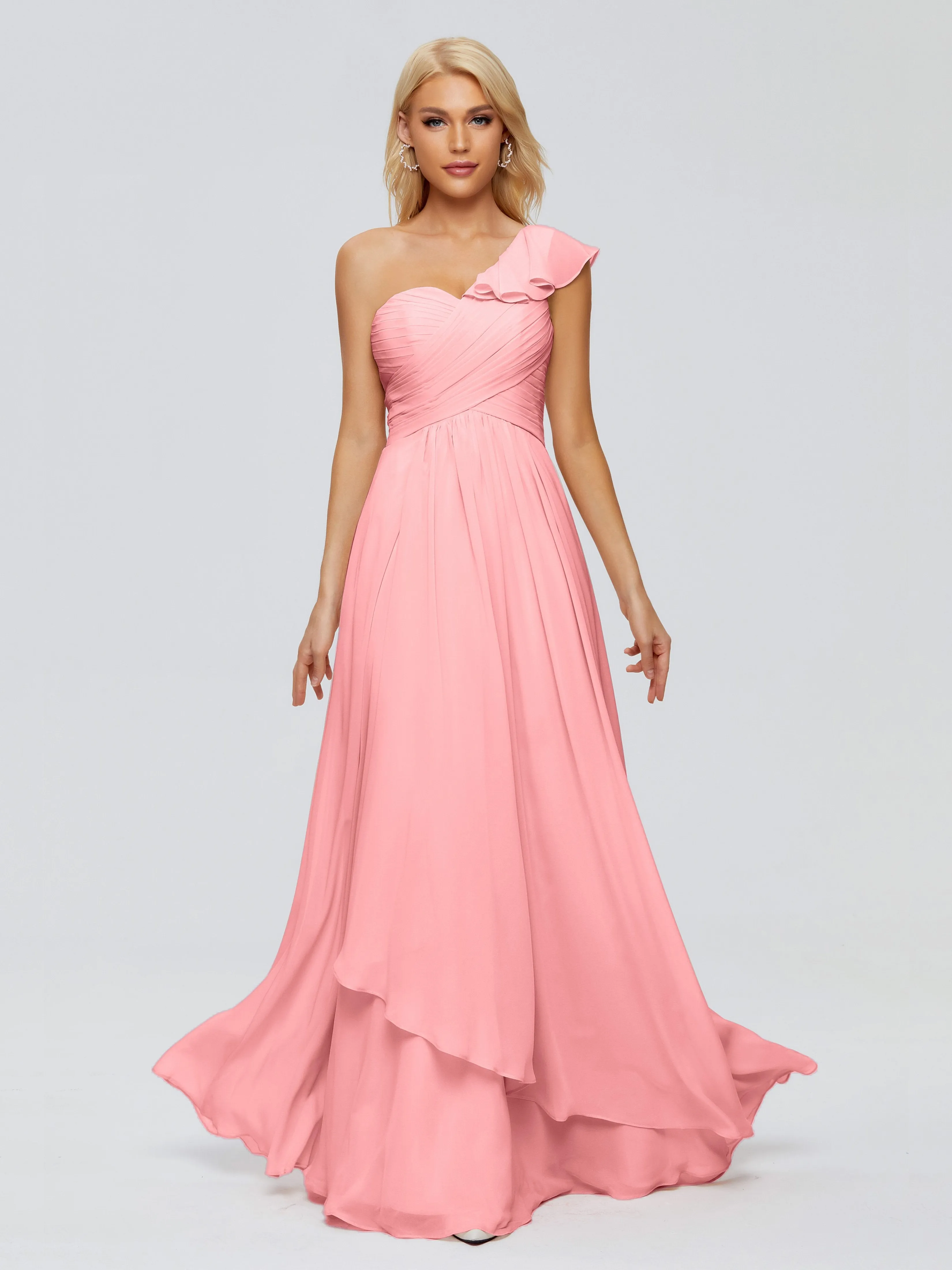 Kylie Pretty One-Shoulder Ruffles Chiffon Bridesmaid Dresses