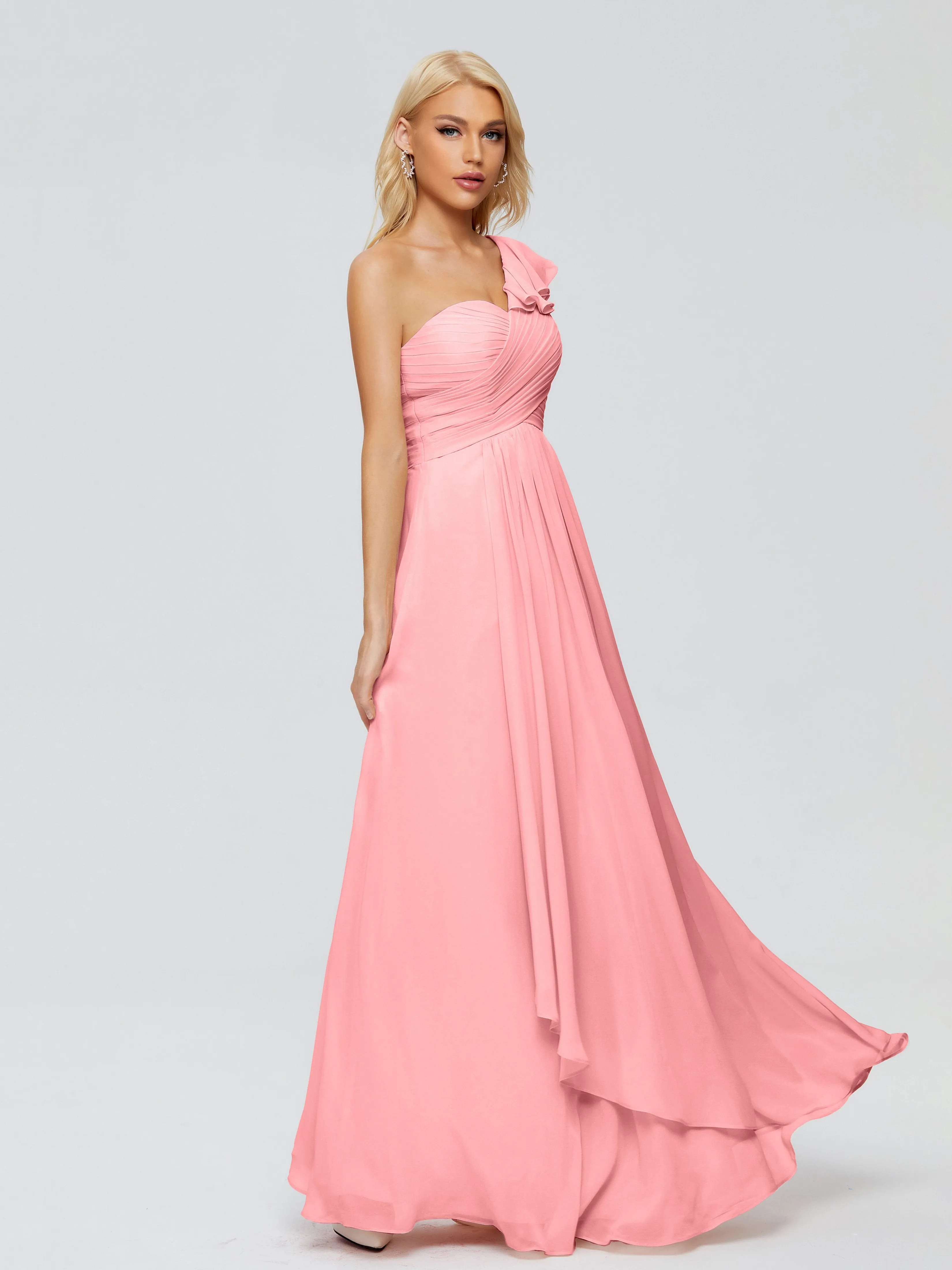 Kylie Pretty One-Shoulder Ruffles Chiffon Bridesmaid Dresses