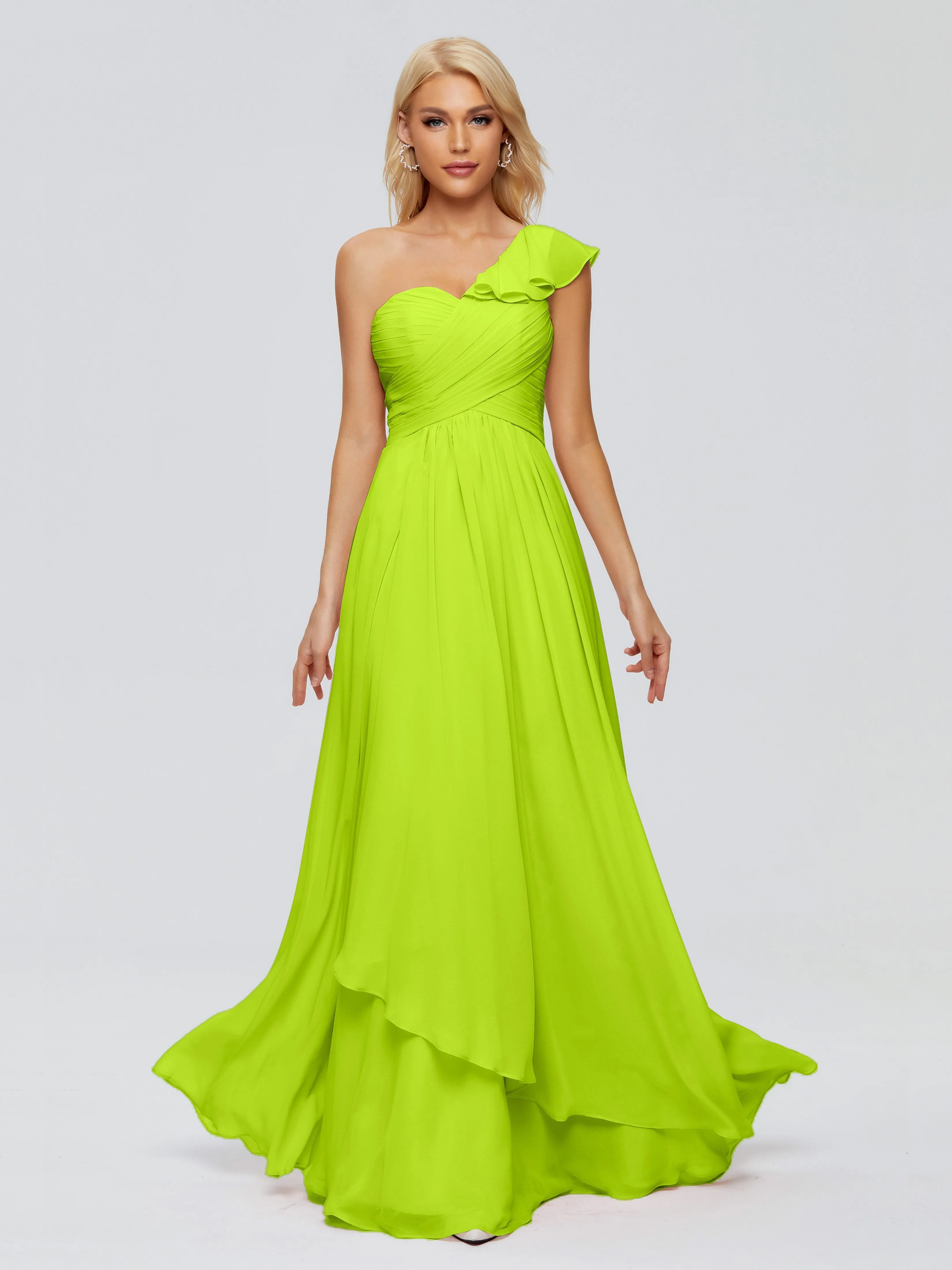 Kylie Pretty One-Shoulder Ruffles Chiffon Bridesmaid Dresses