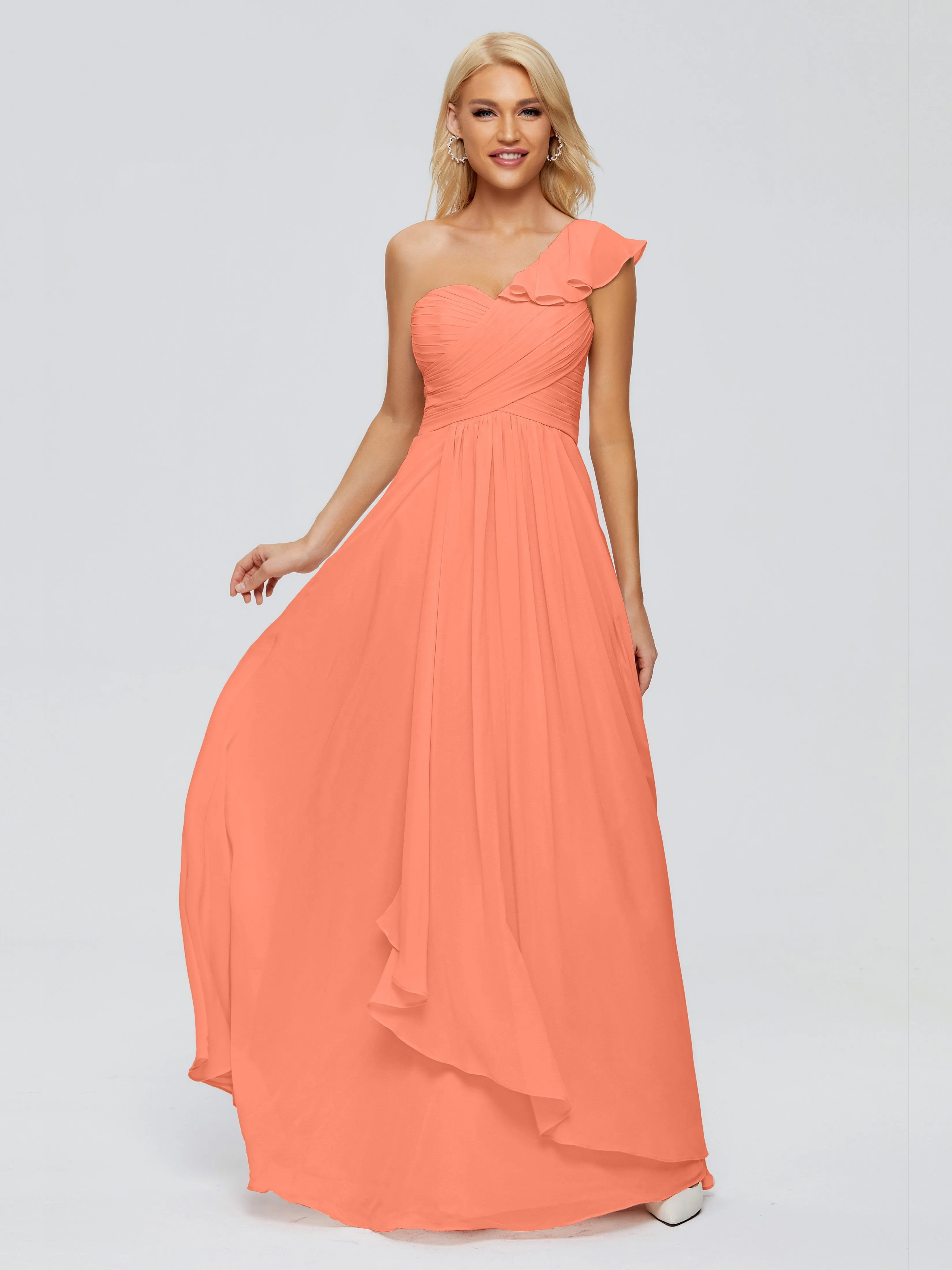 Kylie Pretty One-Shoulder Ruffles Chiffon Bridesmaid Dresses