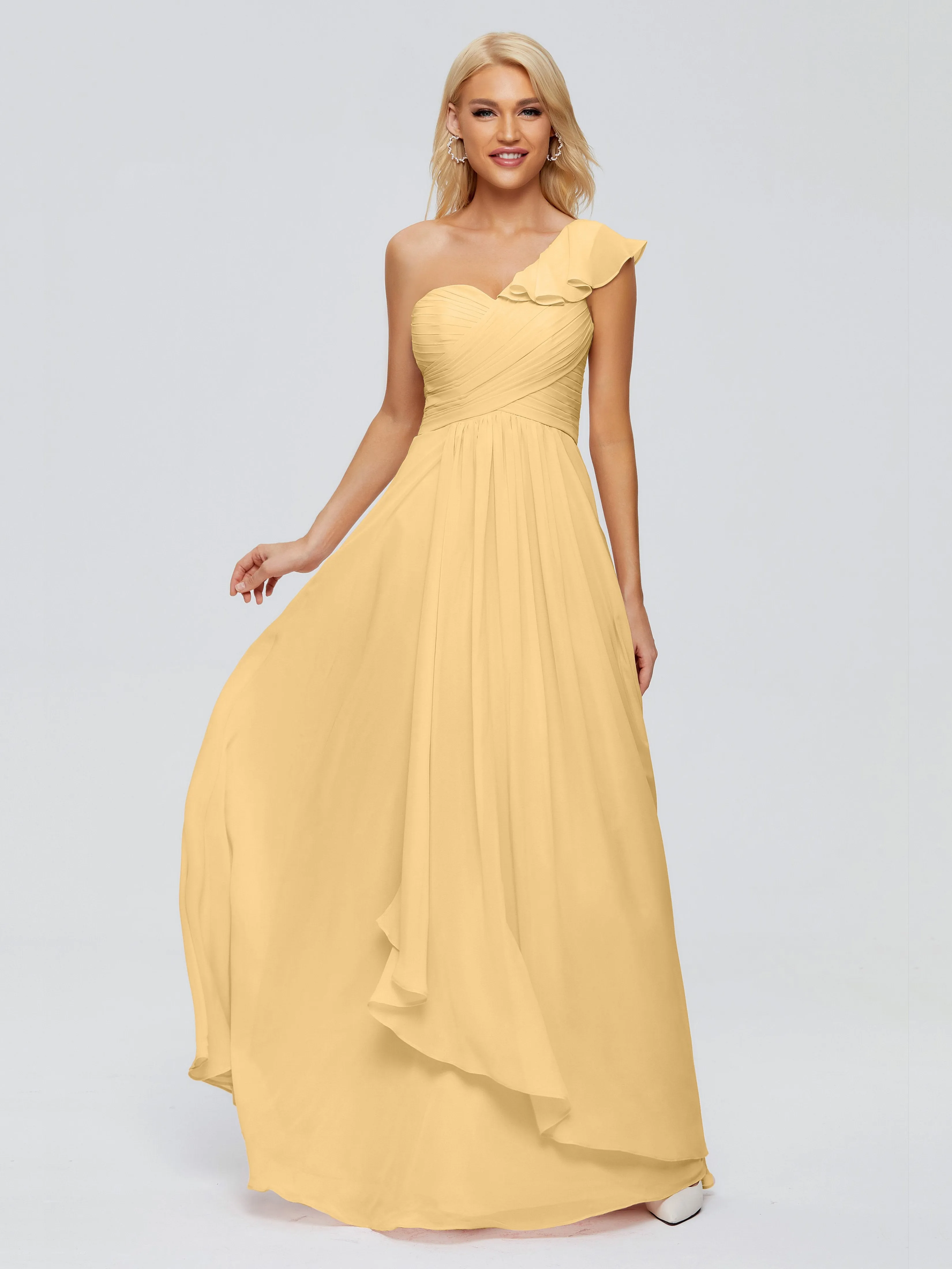 Kylie Pretty One-Shoulder Ruffles Chiffon Bridesmaid Dresses