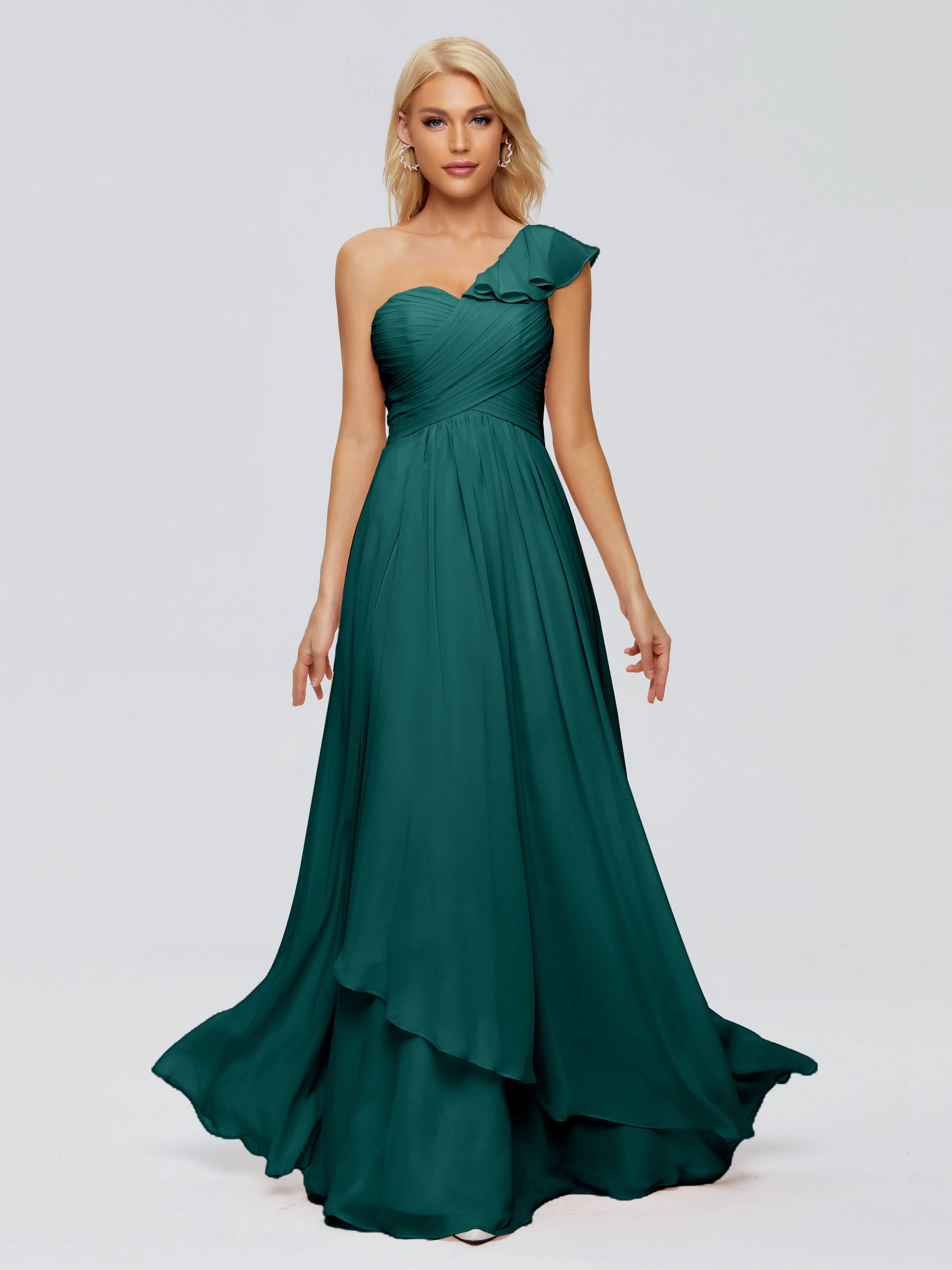 Kylie Pretty One-Shoulder Ruffles Chiffon Bridesmaid Dresses