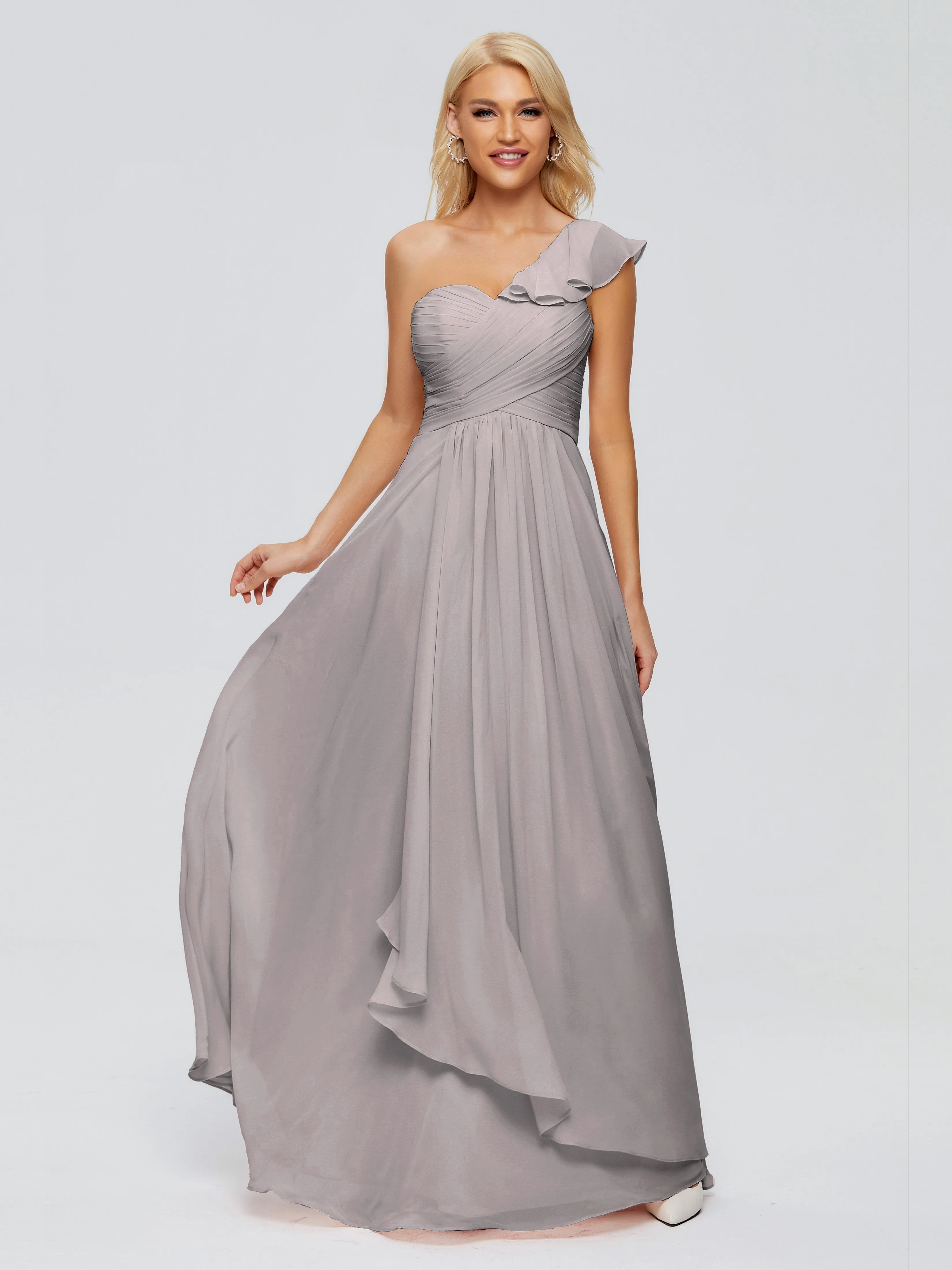 Kylie Pretty One-Shoulder Ruffles Chiffon Bridesmaid Dresses