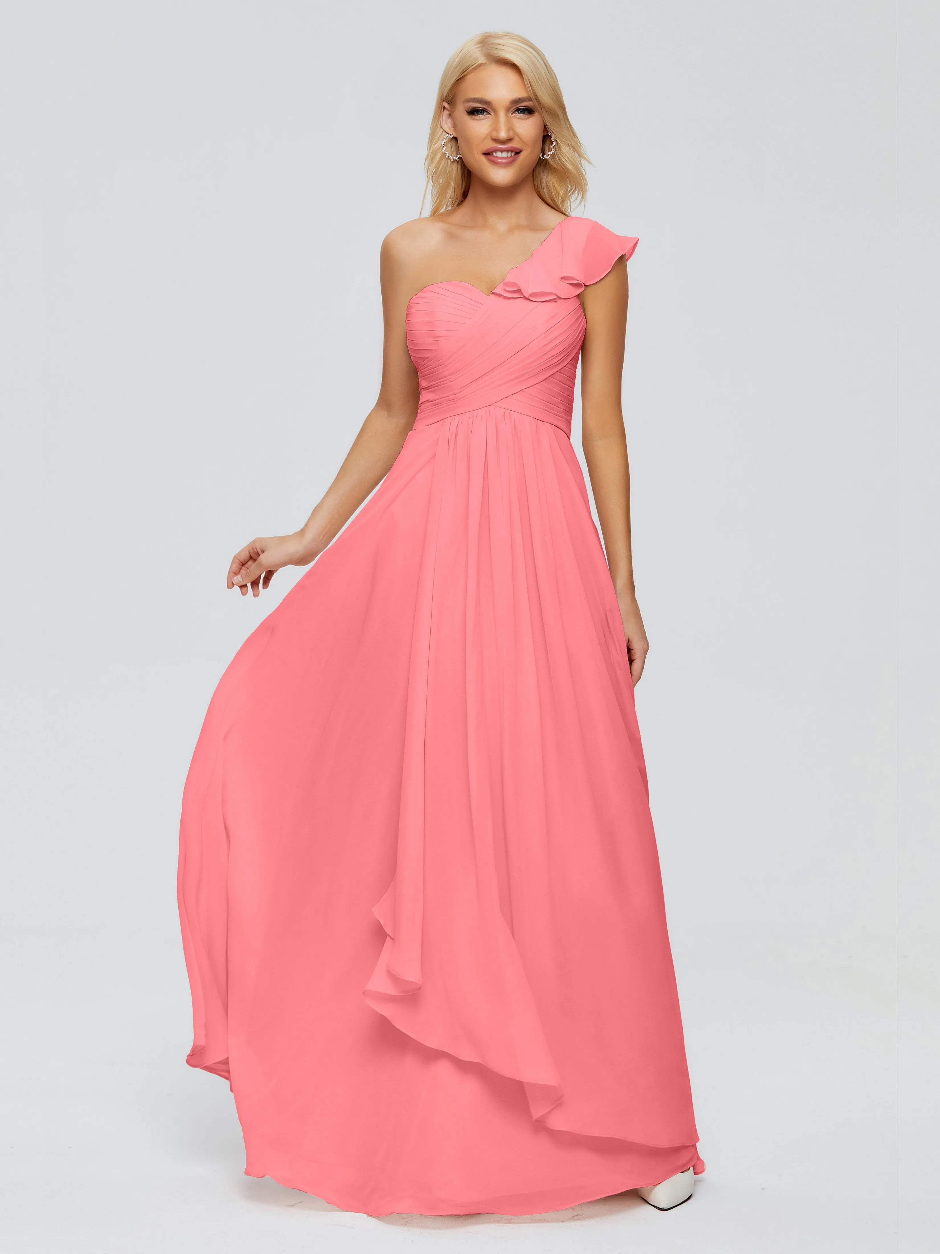 Kylie Pretty One-Shoulder Ruffles Chiffon Bridesmaid Dresses