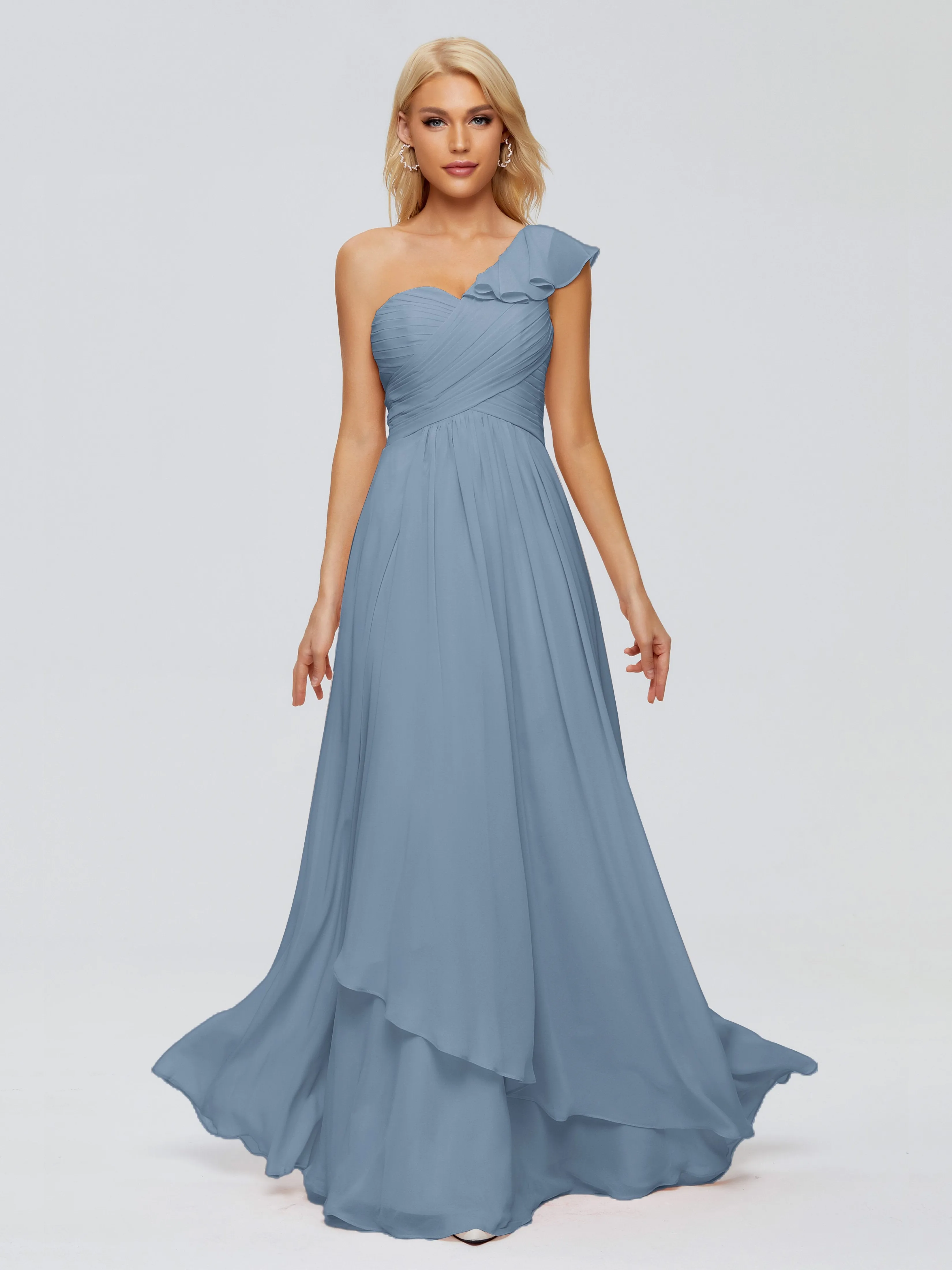 Kylie Pretty One-Shoulder Ruffles Chiffon Bridesmaid Dresses