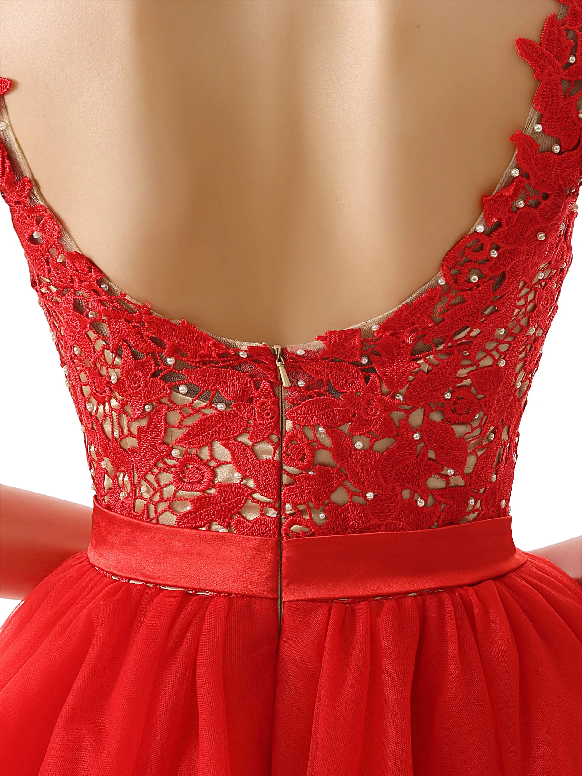 Lace Cute Red Short Homecoming Dresses