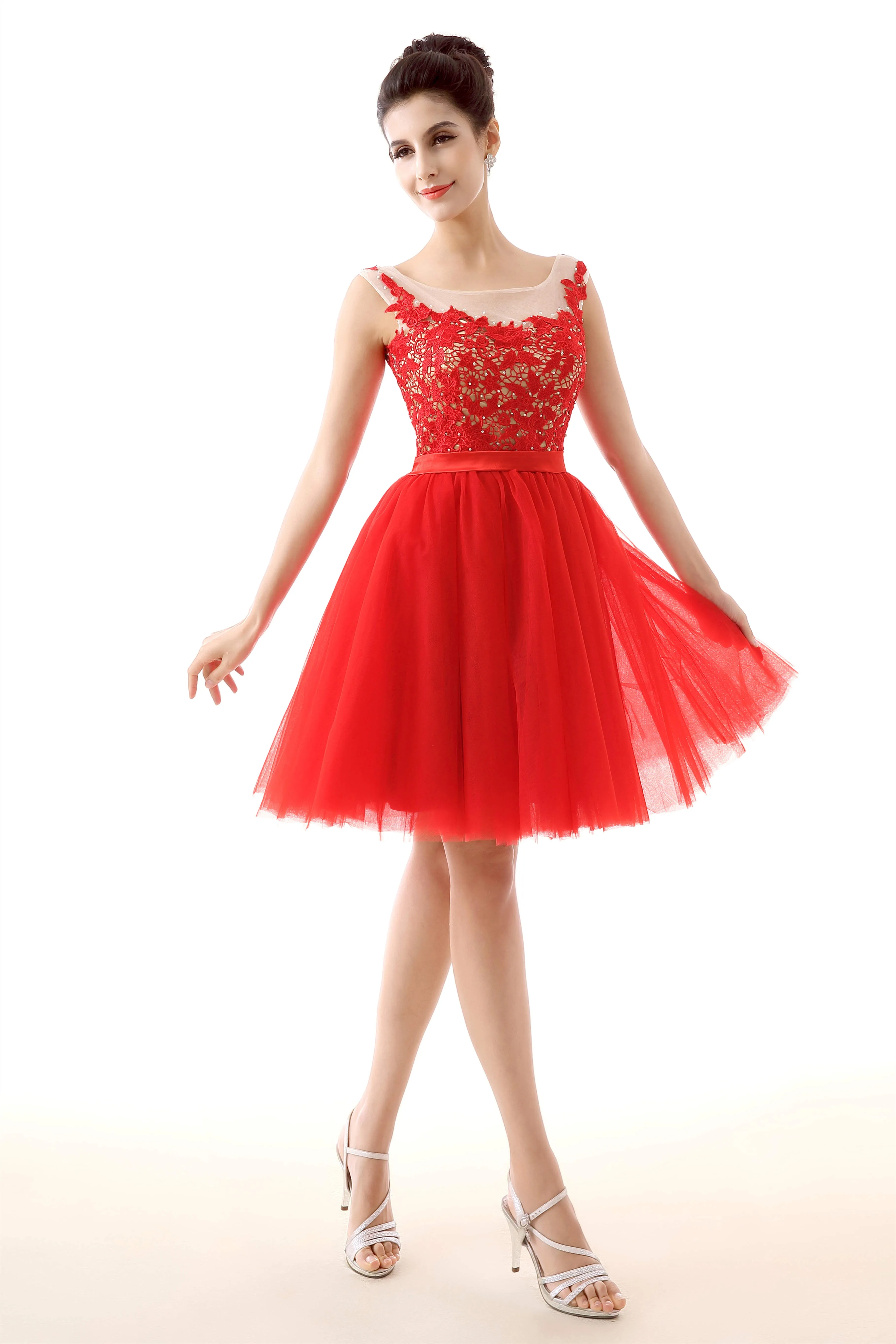 Lace Cute Red Short Homecoming Dresses