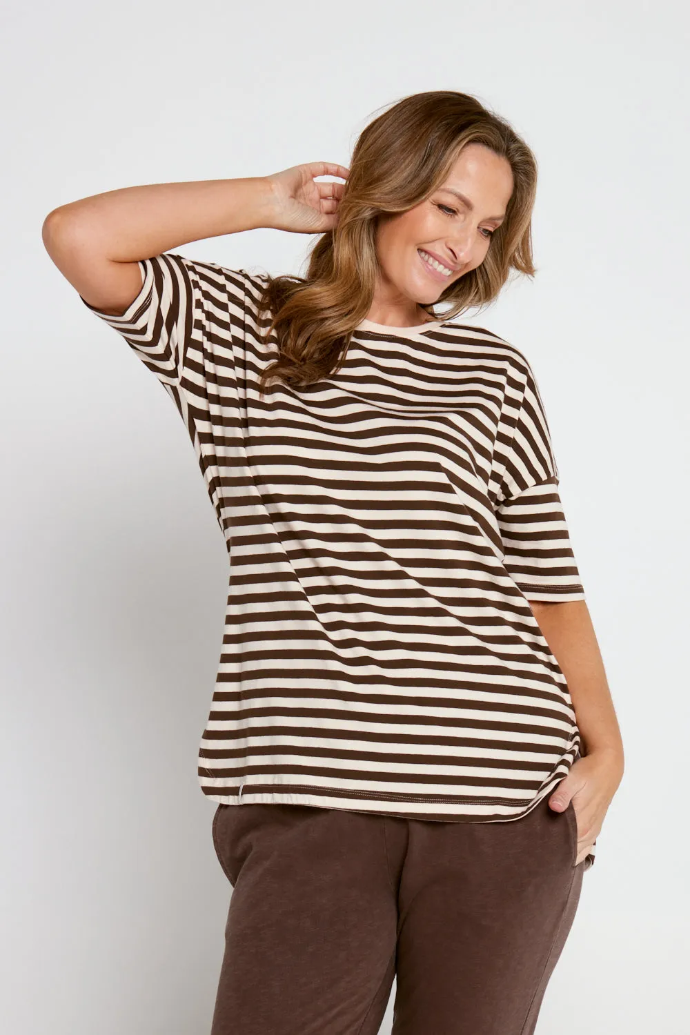 Lauren Short Sleeve Tee - Chocolate Stripe