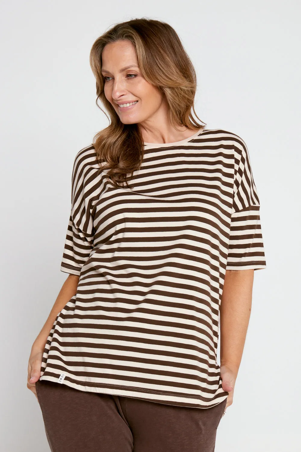 Lauren Short Sleeve Tee - Chocolate Stripe