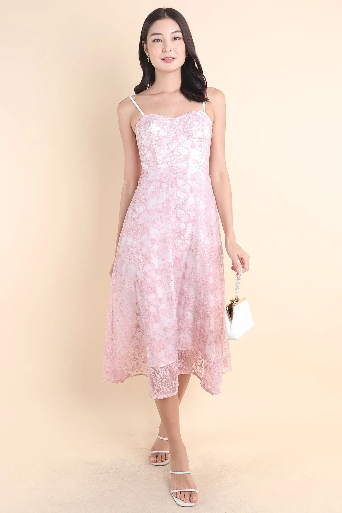 LAVIN LACE EMBOSSED MAXI IN PINK