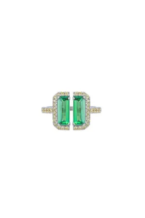 Light Green Stone White Gold Deconstruction Bisected Ring