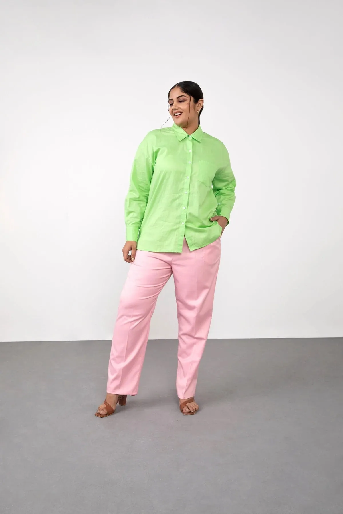 Lime Green Oversized Cotton Shirt for women