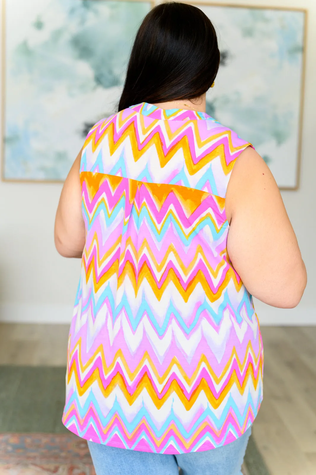 Lizzy Tank Top in Orange Multi Chevron - Dear Scarlett