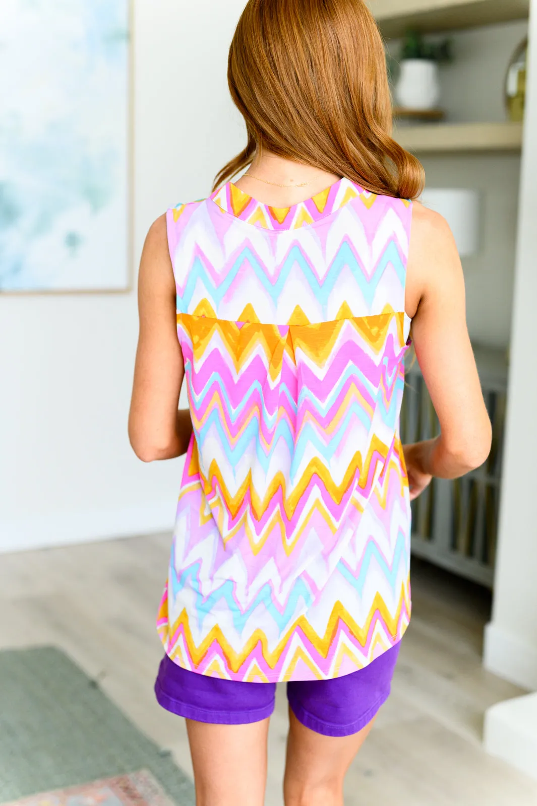 Lizzy Tank Top in Orange Multi Chevron - Dear Scarlett