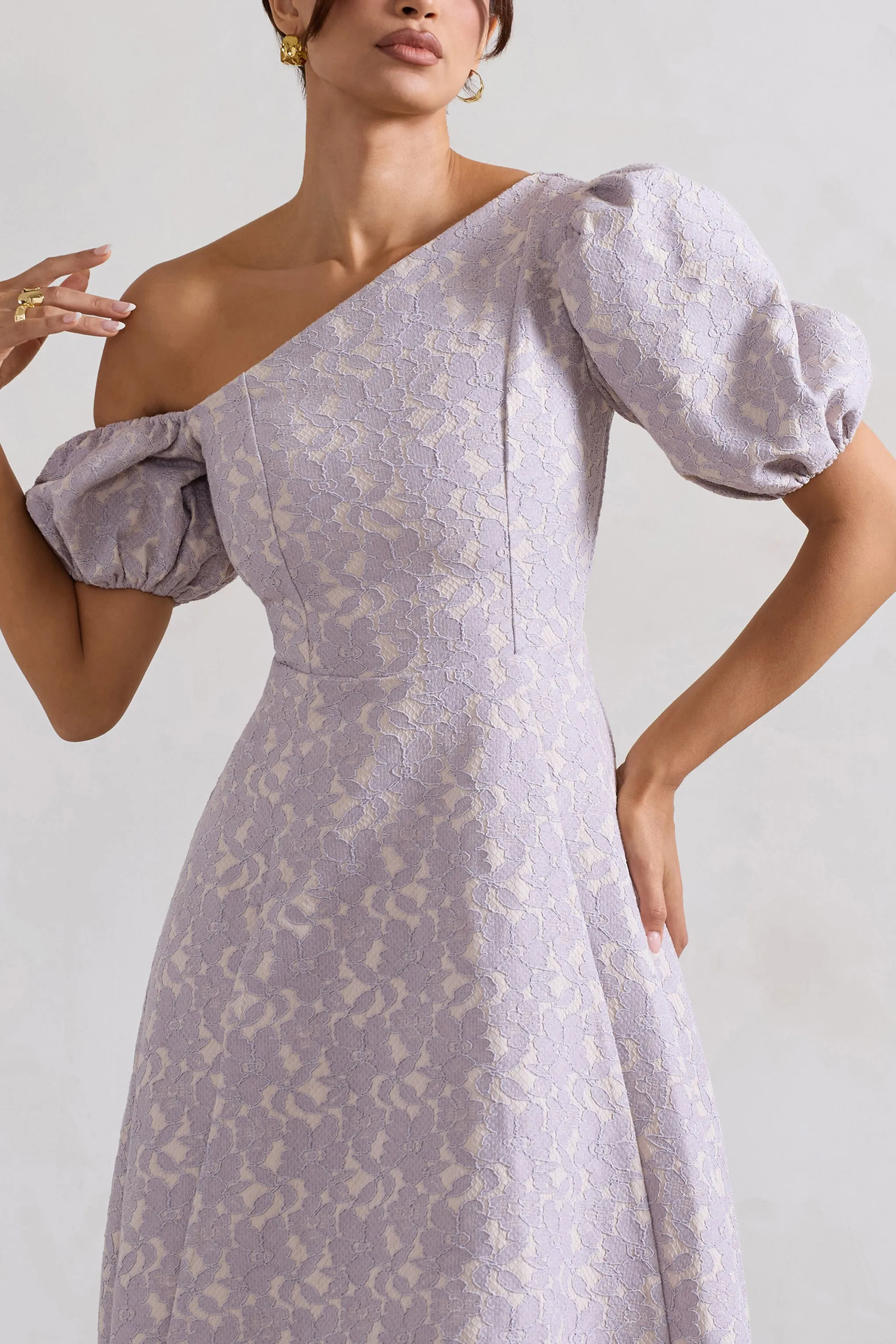 Lottie | Mauve Lace Asymmetric Puff-Sleeve Maxi Dress