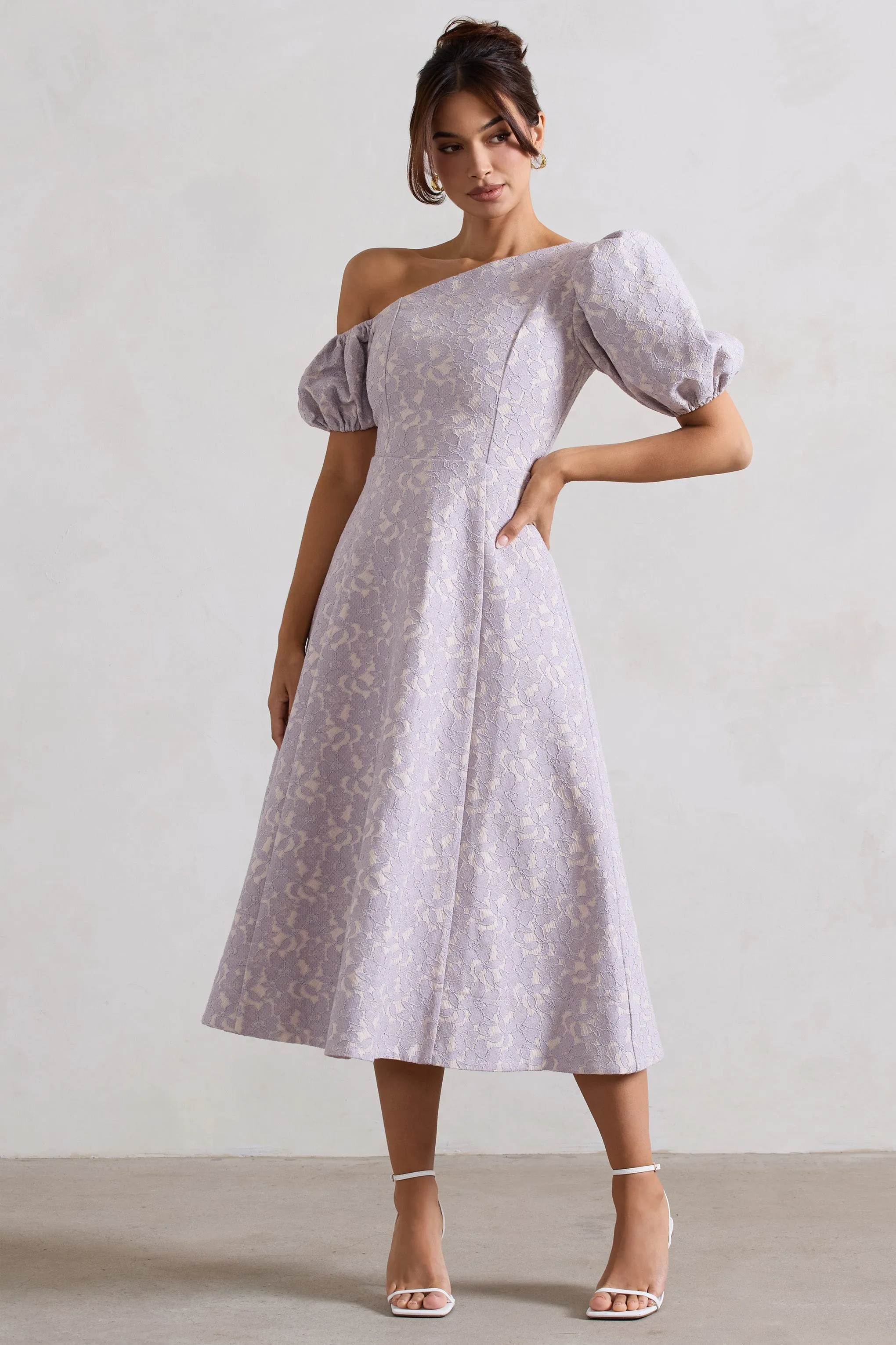 Lottie | Mauve Lace Asymmetric Puff-Sleeve Maxi Dress