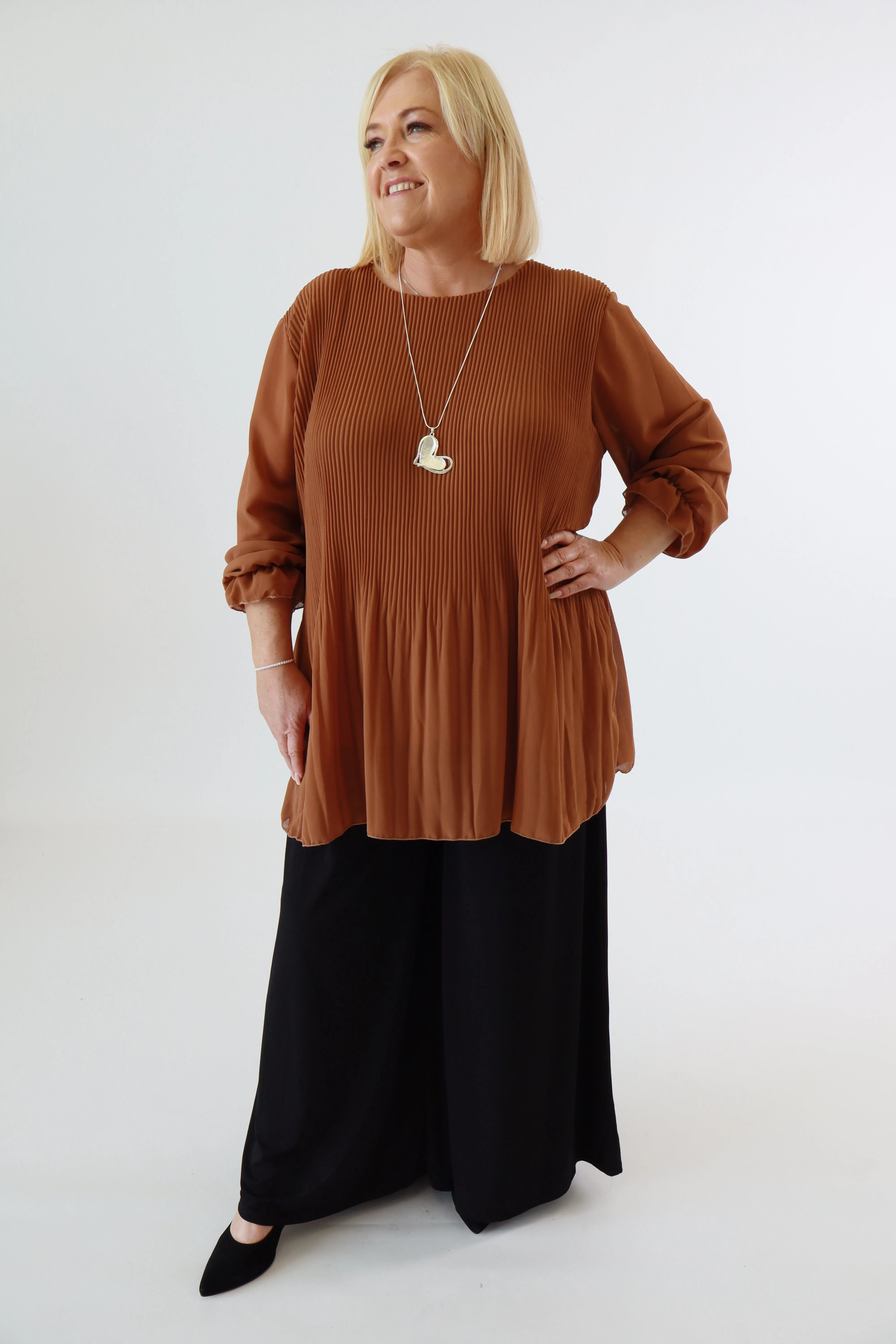 Maizie Pleated Blouse in Tan