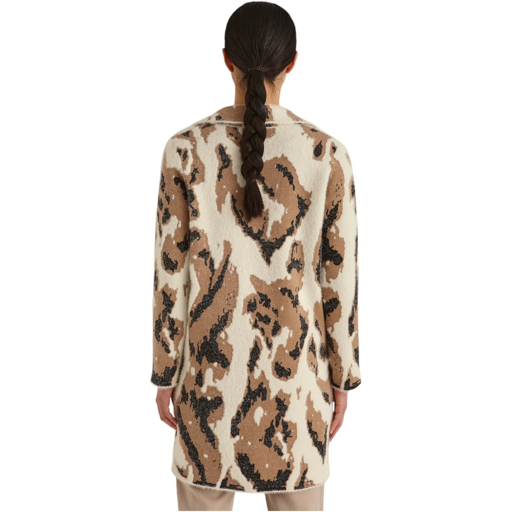 Marina V Long Cardigan Animal Print Ivory