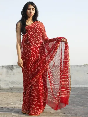 Maroon Ivory Hand Block Printed Chiffon Saree - S031702343