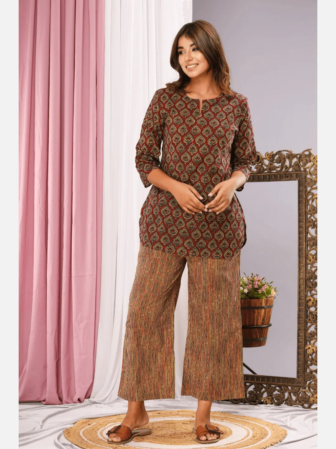 Maroon Paan Cotton Loungewear