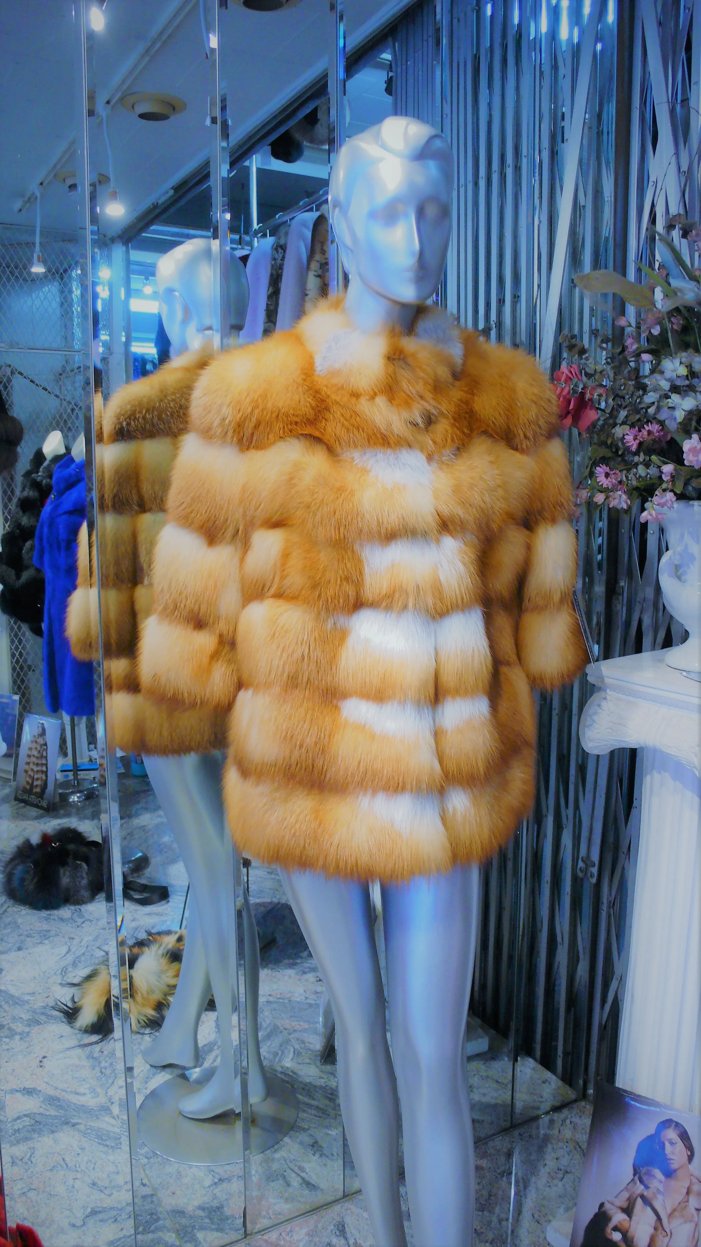 Natural RED FOX FUR Stroller Coat Horizontal Design Modern Youthful Warm