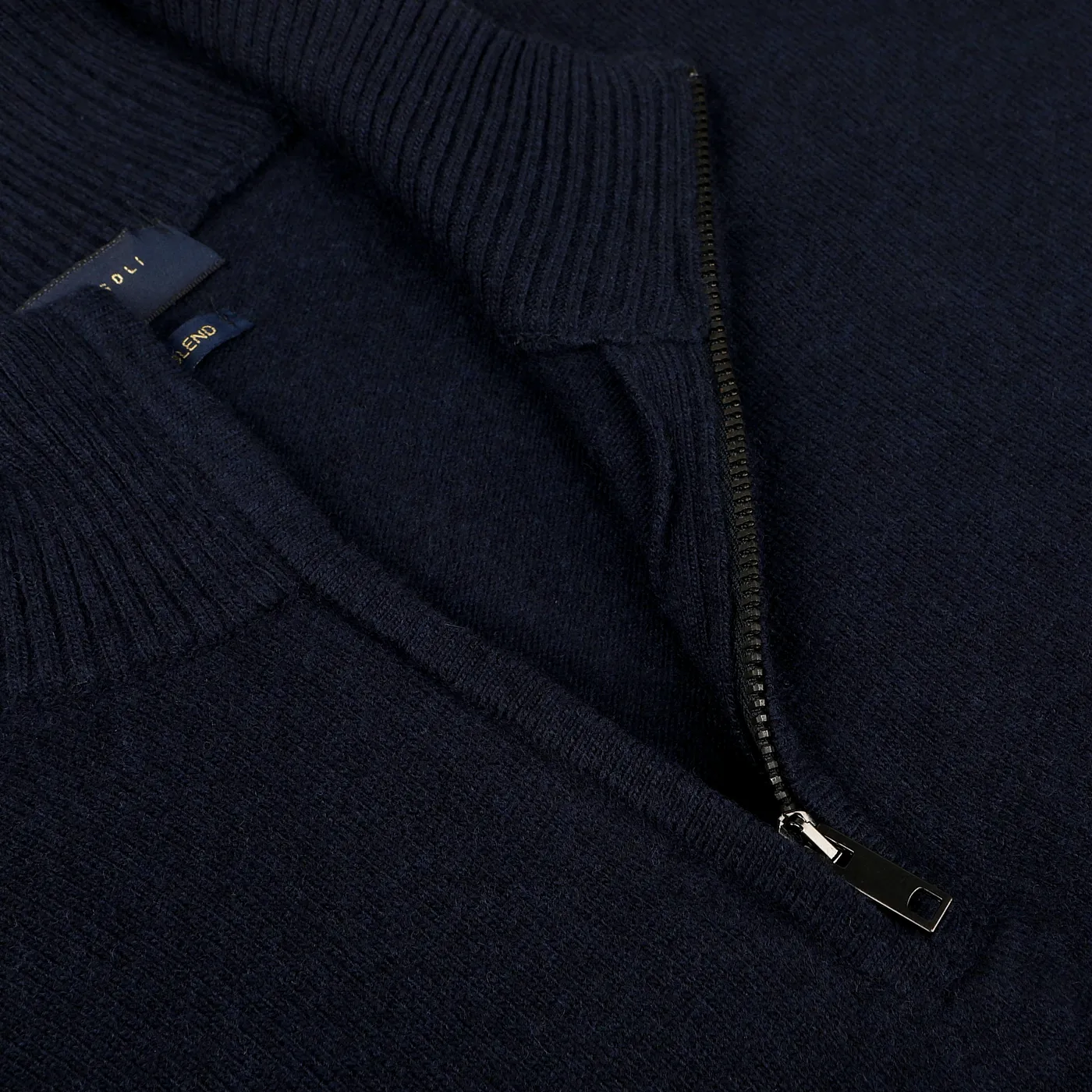 Navy Blue Wool Cashmere Quarter Zip Sweater