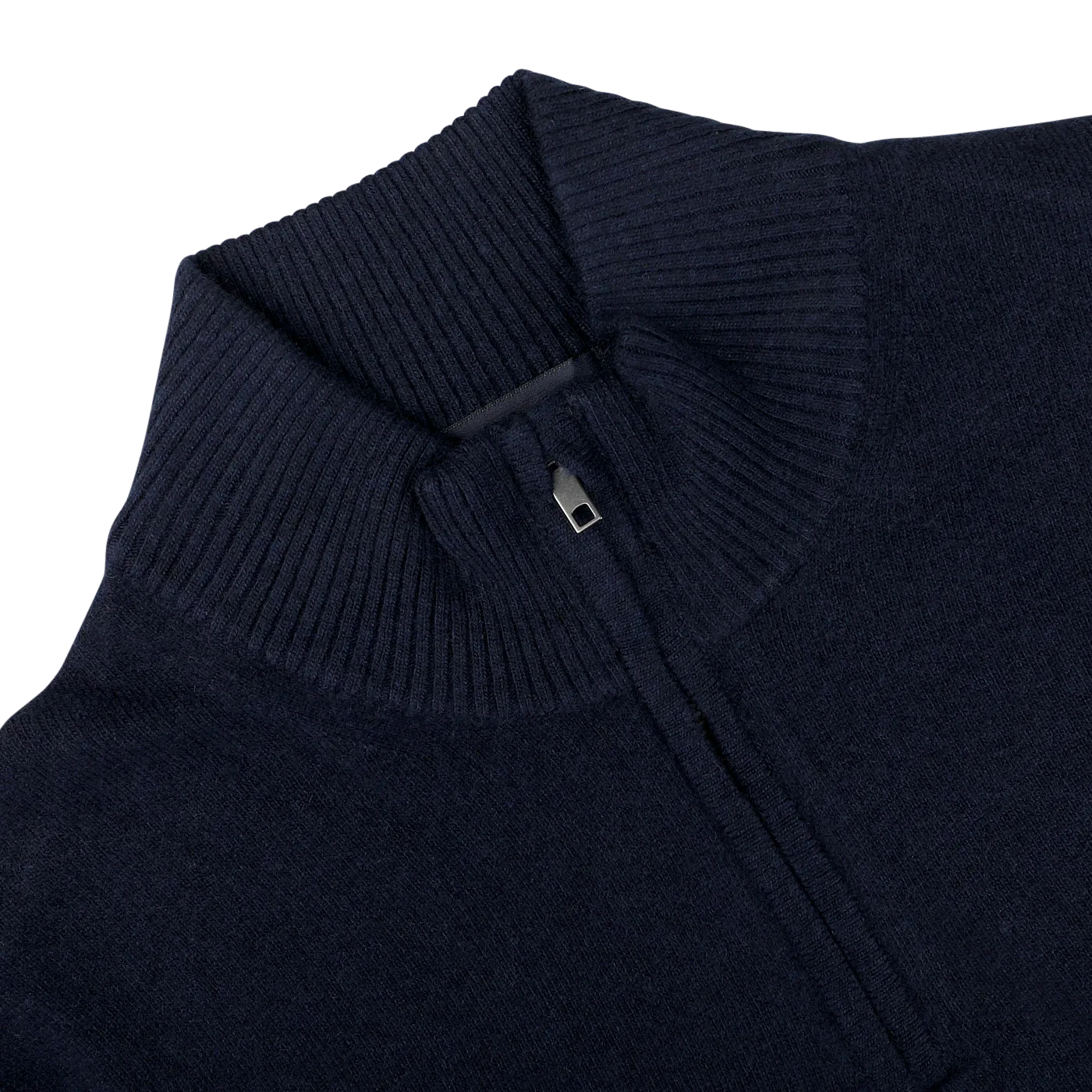 Navy Blue Wool Cashmere Quarter Zip Sweater