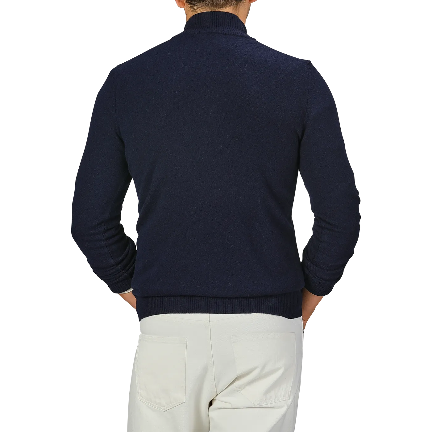 Navy Blue Wool Cashmere Quarter Zip Sweater