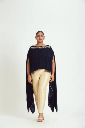 NAVY VELVET PONCHO BROCADE TROUSER SET