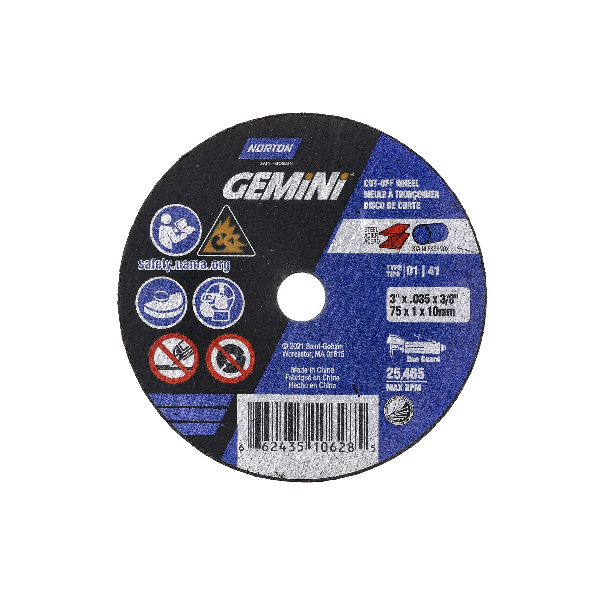 Norton 3 x .035 x 3/8 In. Gemini FC Cut-Off Wheel 60 O T01/41 25 Count