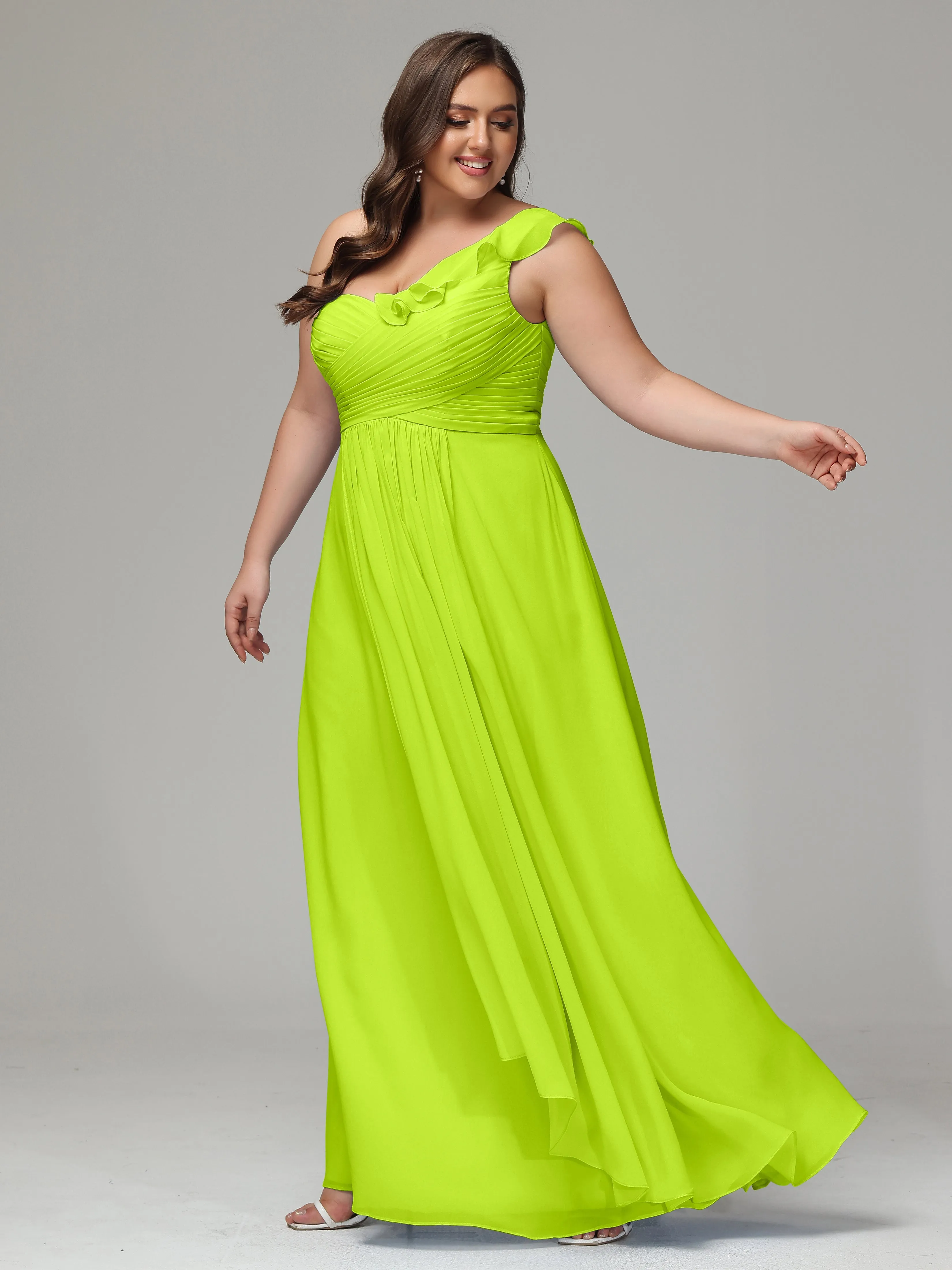 One-Shoulder Ruffles Chiffon Plus Size Bridesmaid Dresses