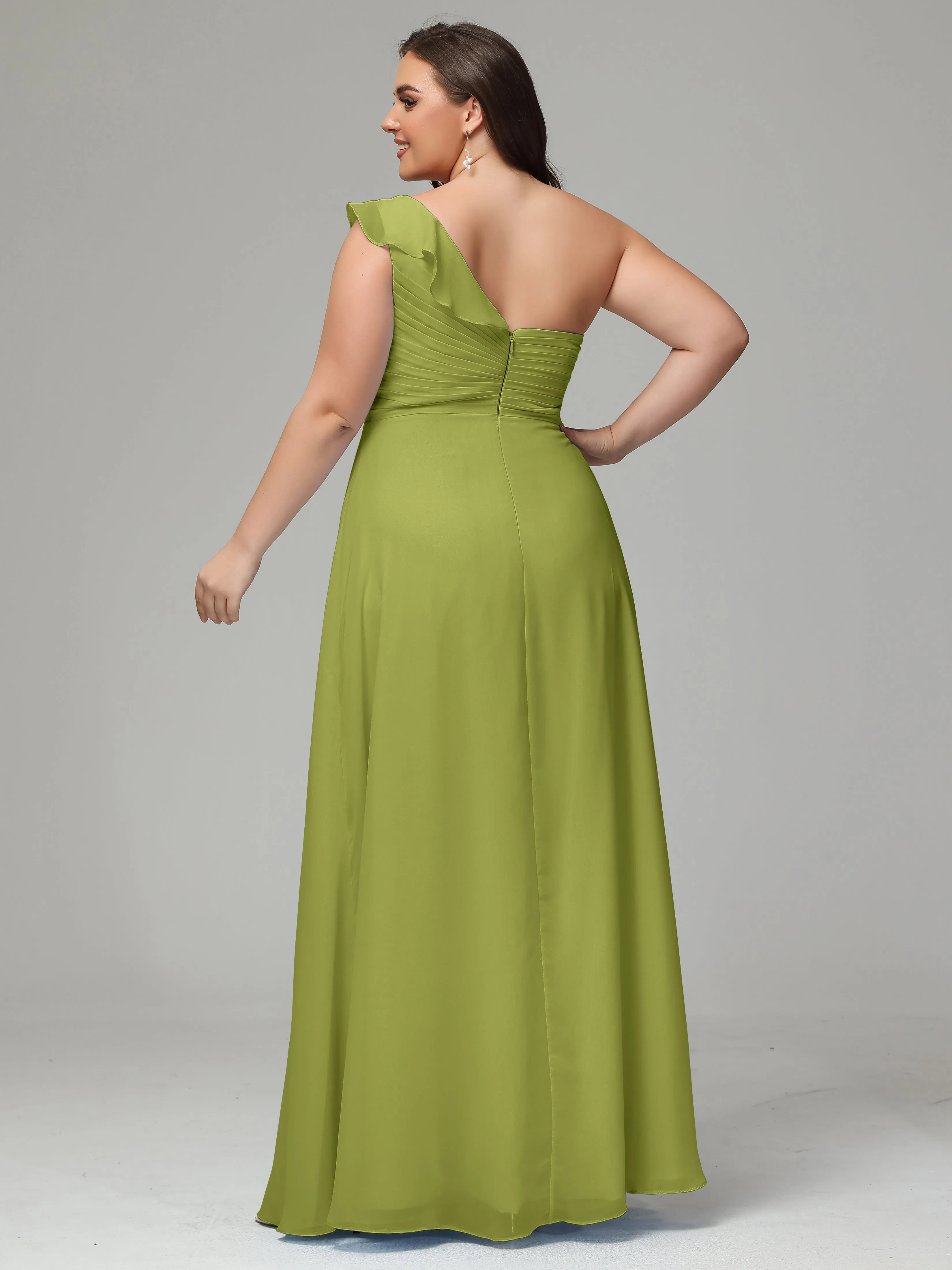 One-Shoulder Ruffles Chiffon Plus Size Bridesmaid Dresses